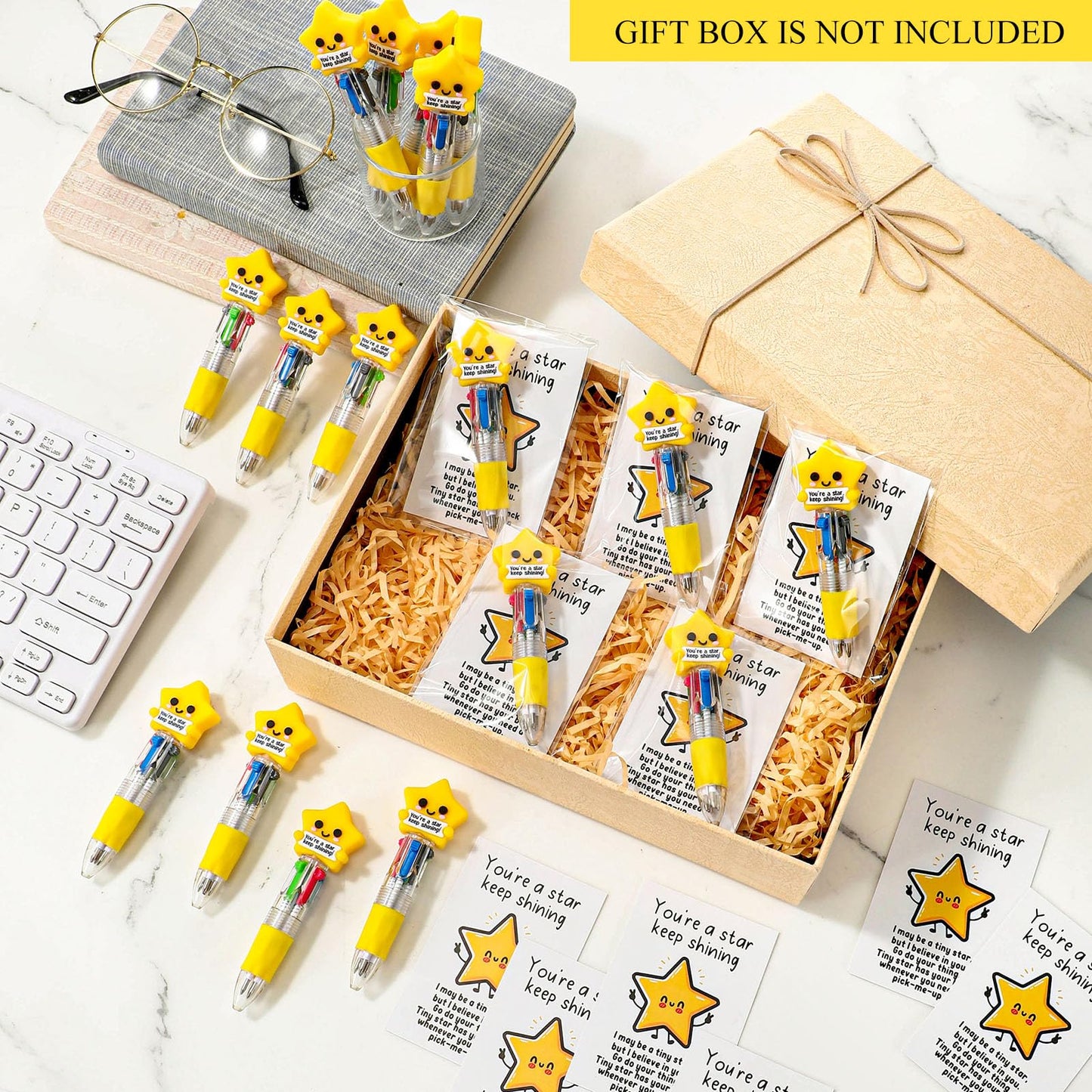 Sayglossy 36 Sets Star Party Favor Gifts, 4-in-1 Star Pens Bulk with Cards