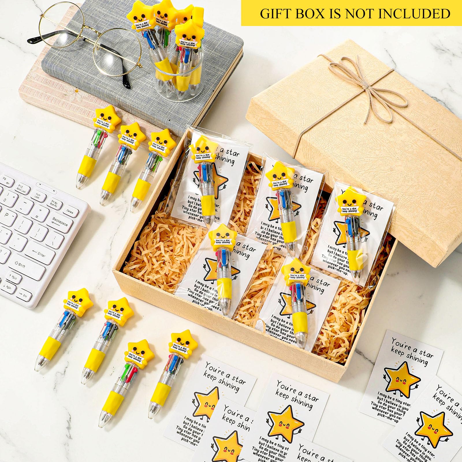 Sayglossy 36 Sets Star Party Favor Gifts, 4-in-1 Star Pens Bulk with Cards