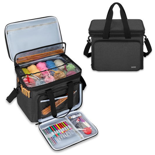 Teamoy Crochet Bag, Knitting Bag Yarn Storage Tote, Yarn Organizer, Black