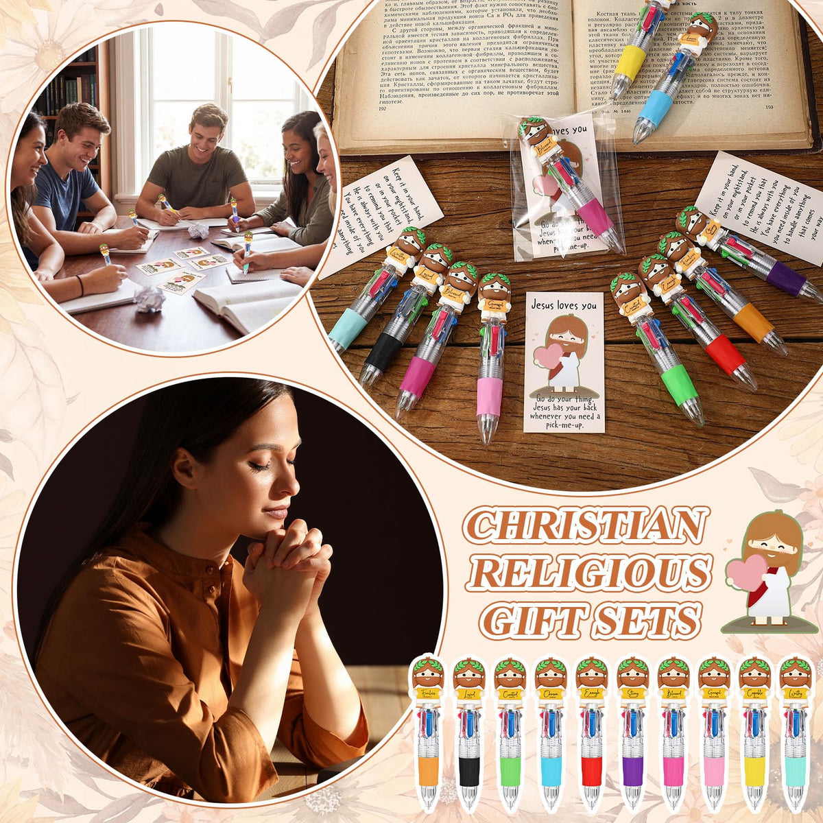 Sayglossy 30 Sets Little Jesus Pens Gifts Bulk with Jesus Loves You Cards