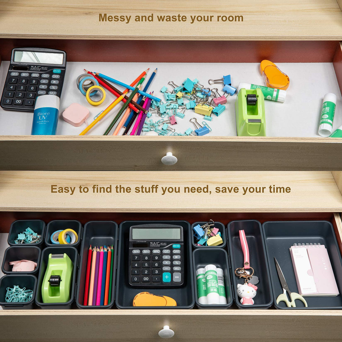 Gonice 18 PCS Interlocking Drawer Organizers Plastic Desktop Organizer Tray