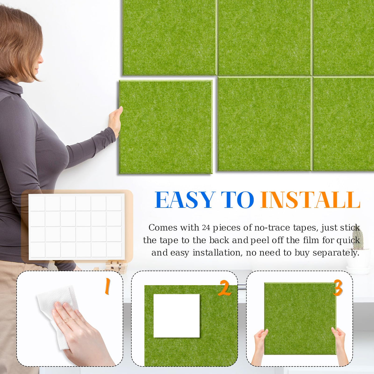 DOLLAR BOSS Felt Cork Board Tiles 48" x 36" Bulletin Board, 12 Pcs Green