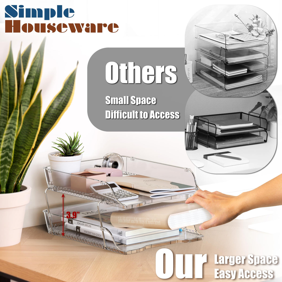 Simple Houseware 2-Tier Stackable Paper Tray for Desk Organizer, Clear
