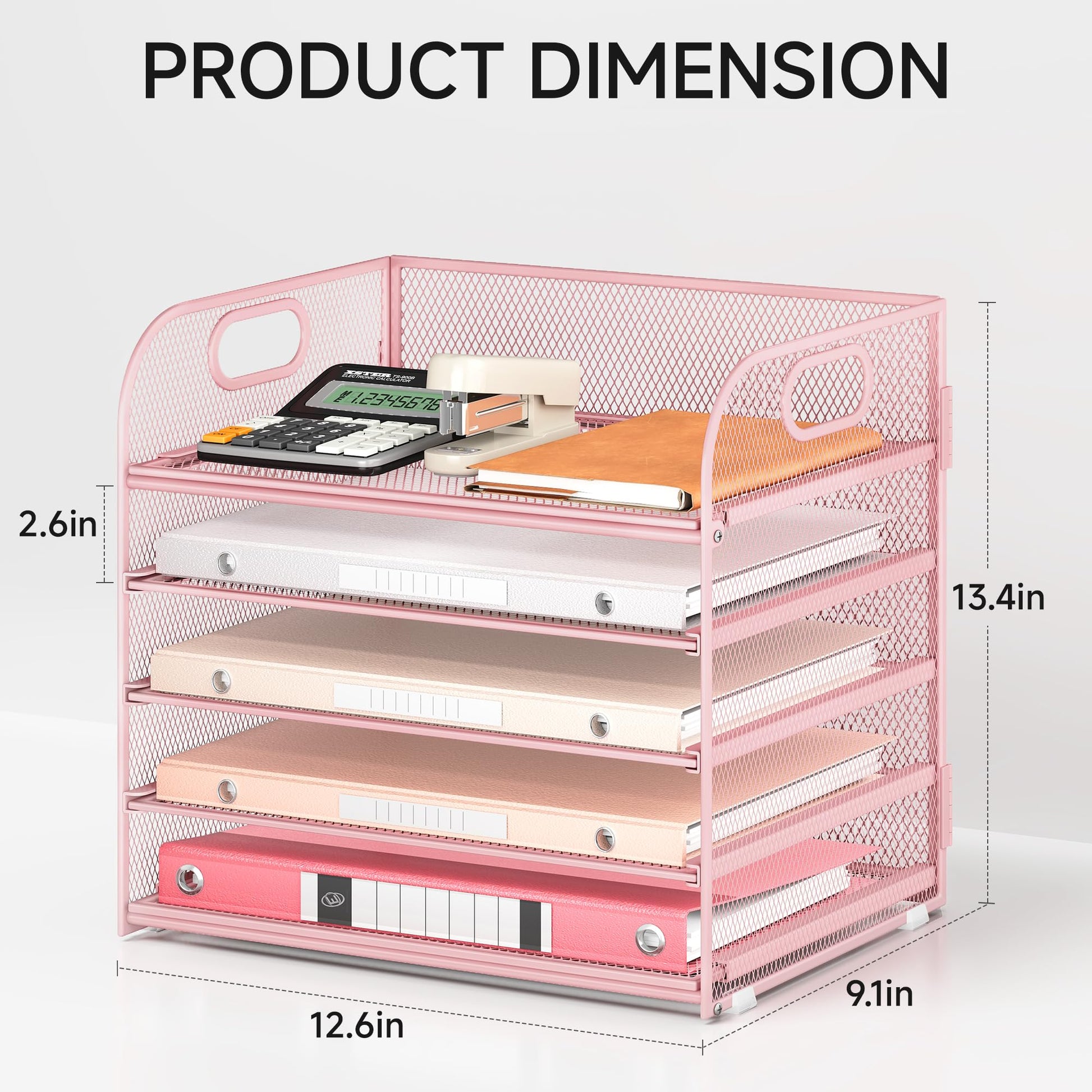 5 Tray Paper Organizer Letter Tray with Handle - Mesh Desk File Organizer, Paper Sorter Organizer
