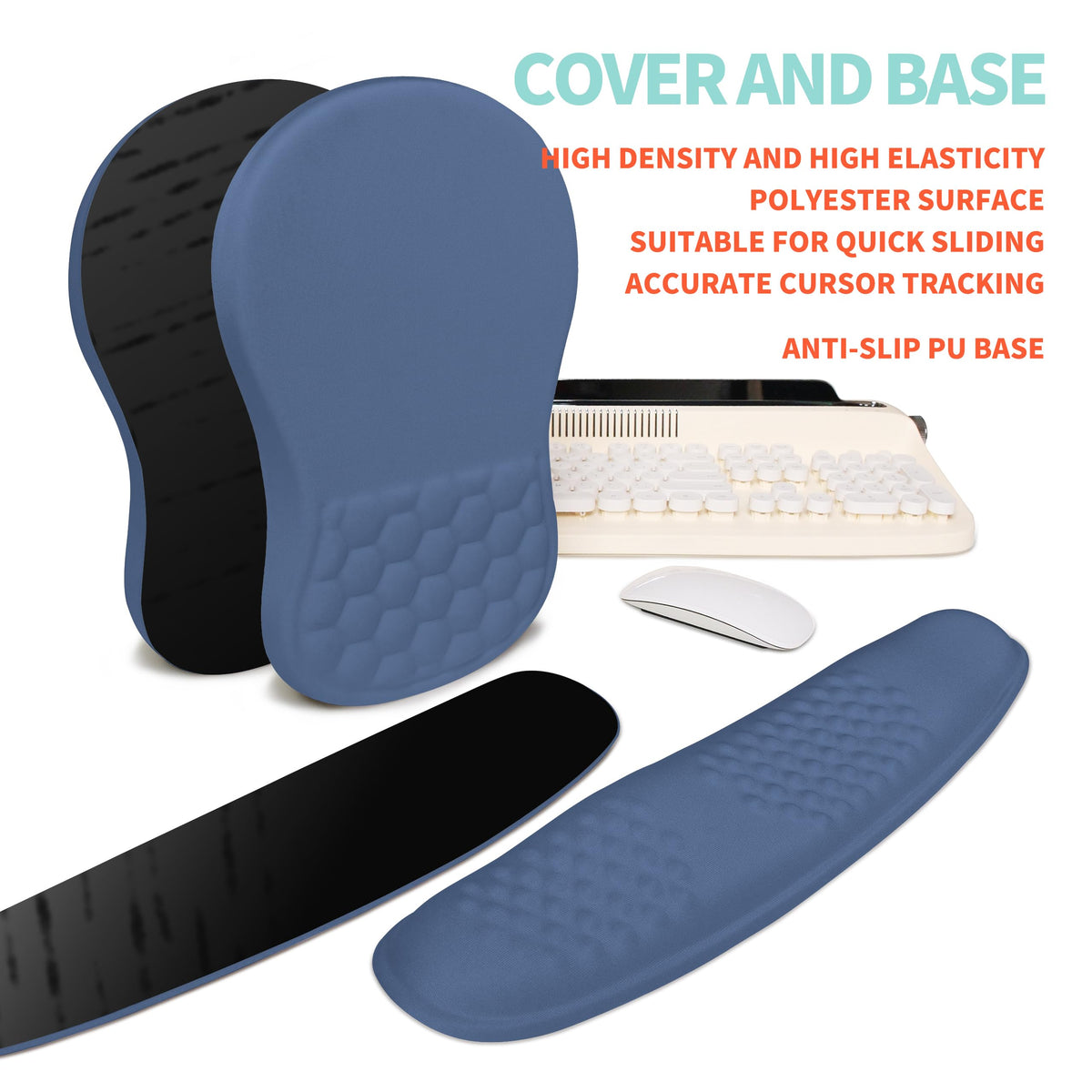 KUOSGM 2-in-1 Ergonomic Set, Wave Rise Keyboard Wrist Rest and Massage Bulge Slope Mouse Pad Wrist