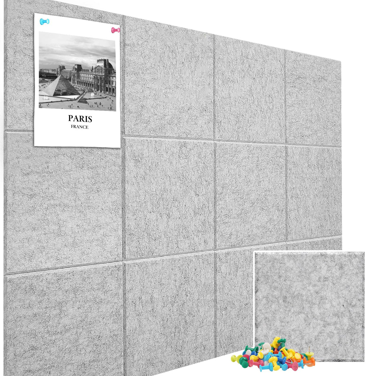48" x 36" Large Felt Bulletin Board & Cork Board Alternative, Silver Gray