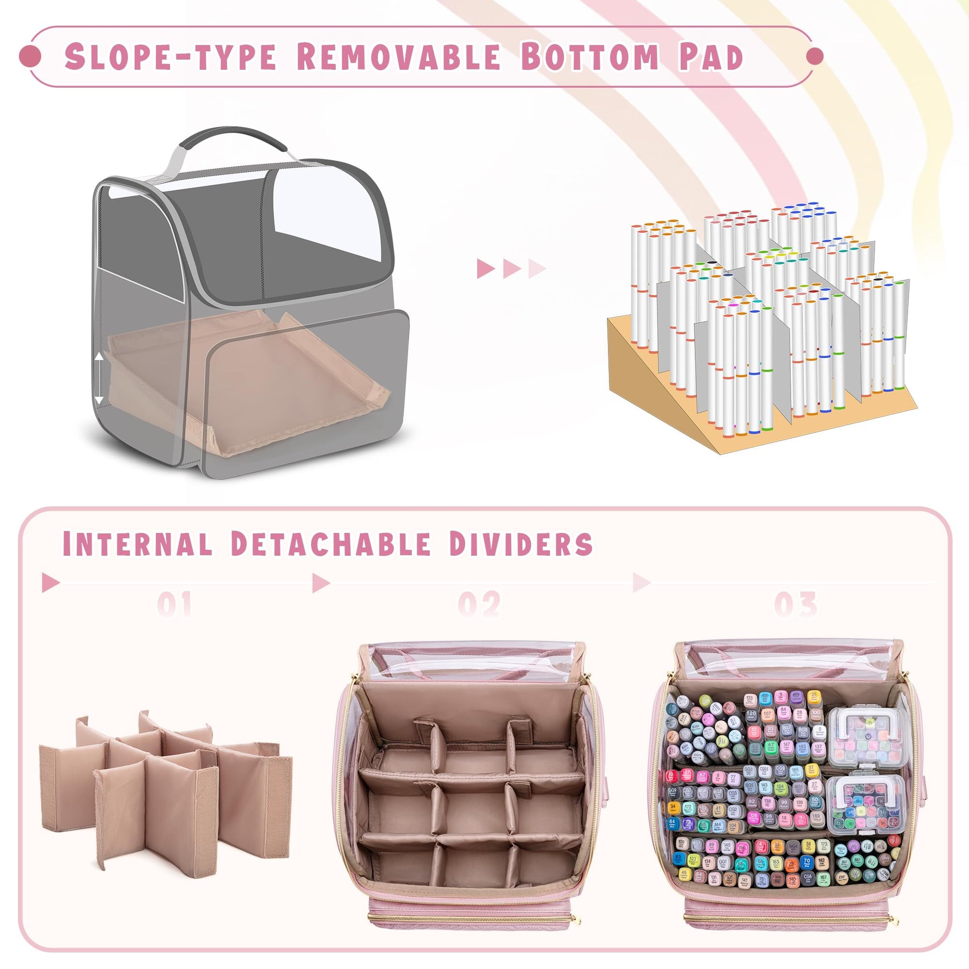Rexmica Large Marker Organizer Case Storage Bag for 180 Marker Pens, Pink