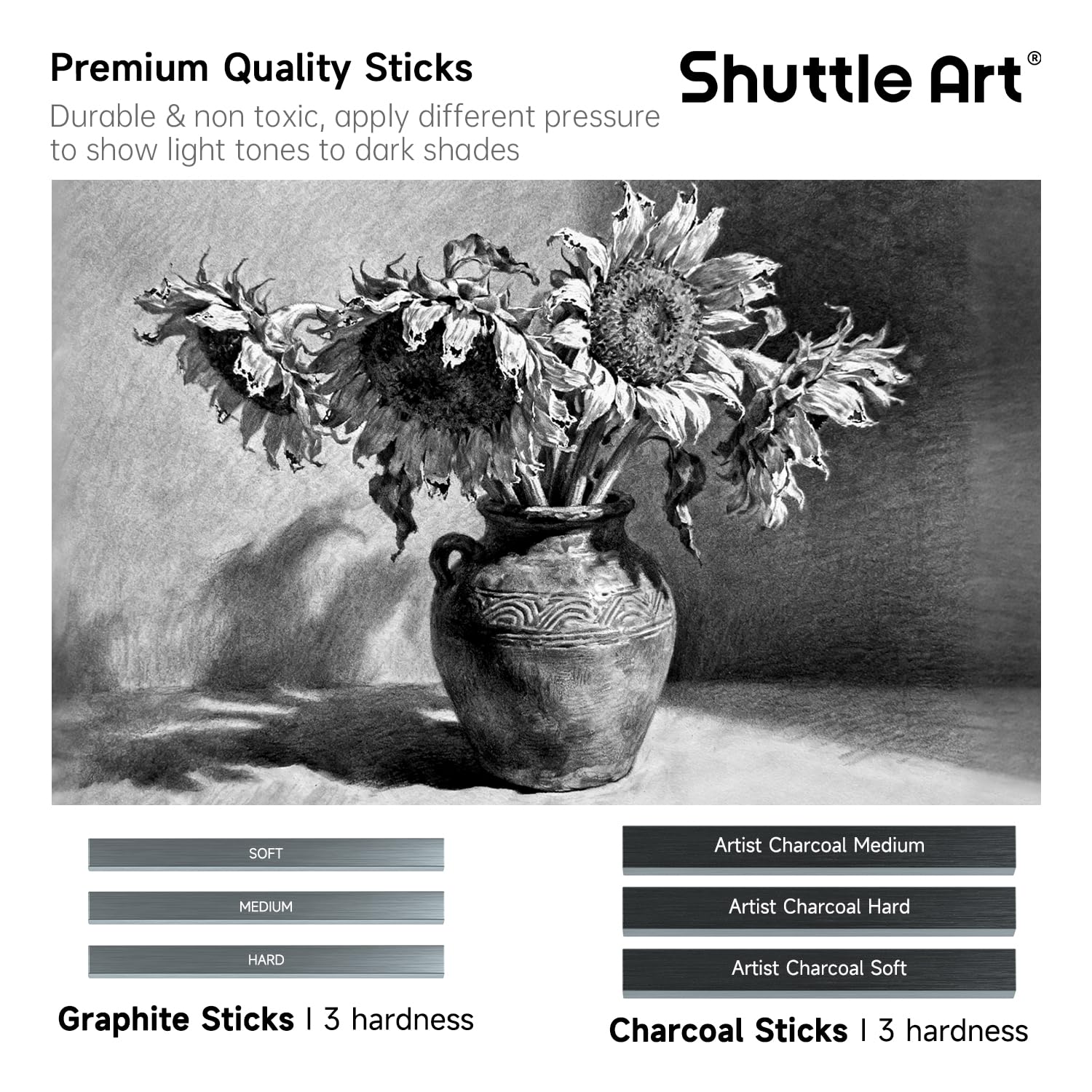 Shuttle Art Sketching and Drawing Pencils Set, 37-Piece Professional Sketch Pencils Set in Zipper