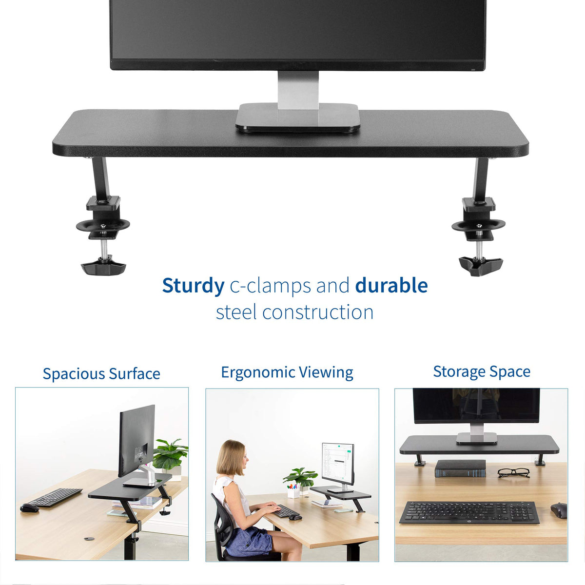 VIVO Black Clamp-on Small 26 inch Ergonomic Desk Shelf, Single Computer Monitor Stand Riser - Desk