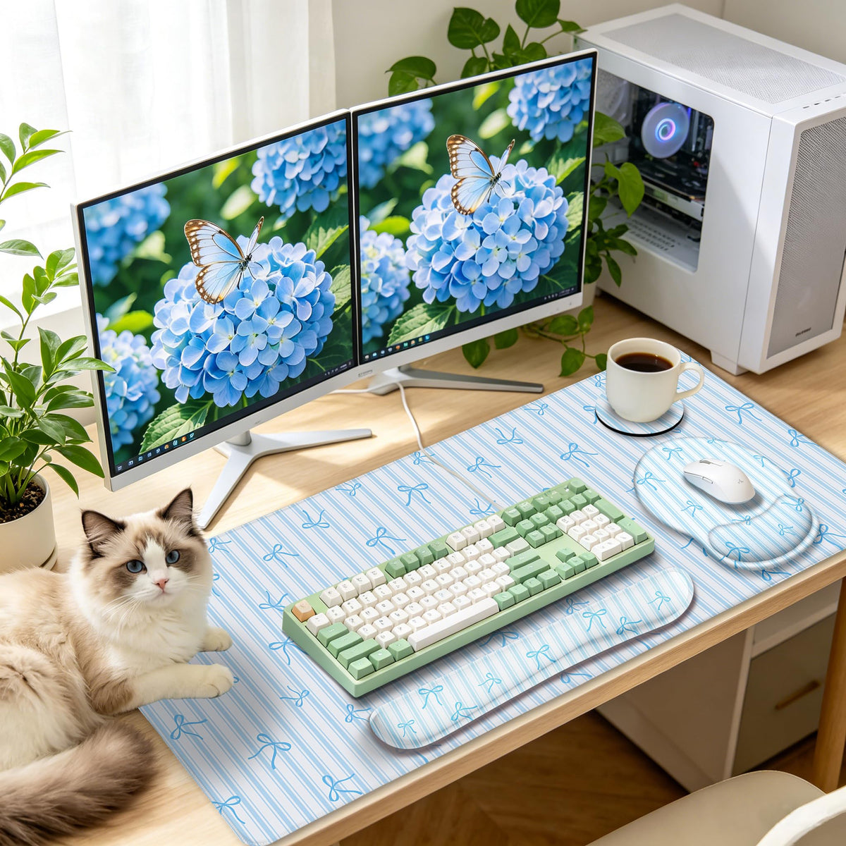 LIMKRIAN Blue Striped Mouse Pad Set Large Desk Mat for Keyboard and Mouse