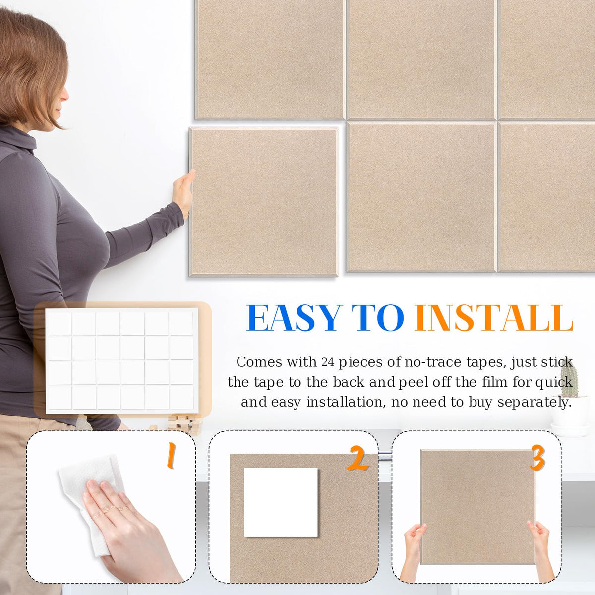 DOLLAR BOSS Felt Cork Board Tiles 48" x 36" Bulletin Board, 12 Pcs Latte