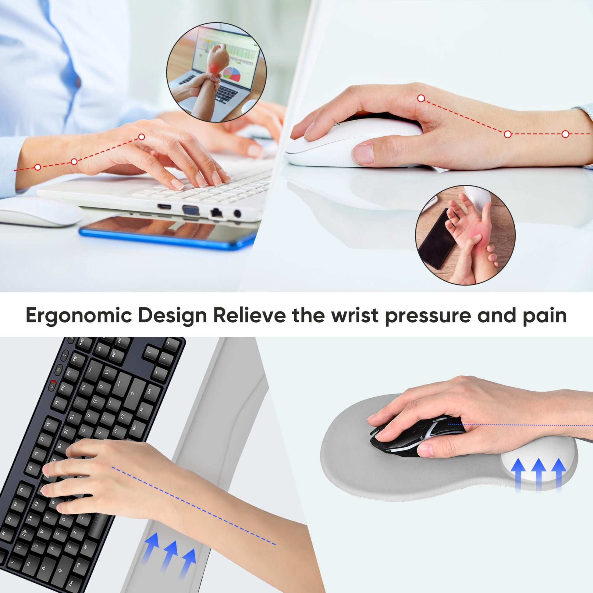 WINTOJO Wrist Rest Support for Mouse Pad Keyboard Set Circle Coaster Gaming Mouse Pad Ergonomic Gel