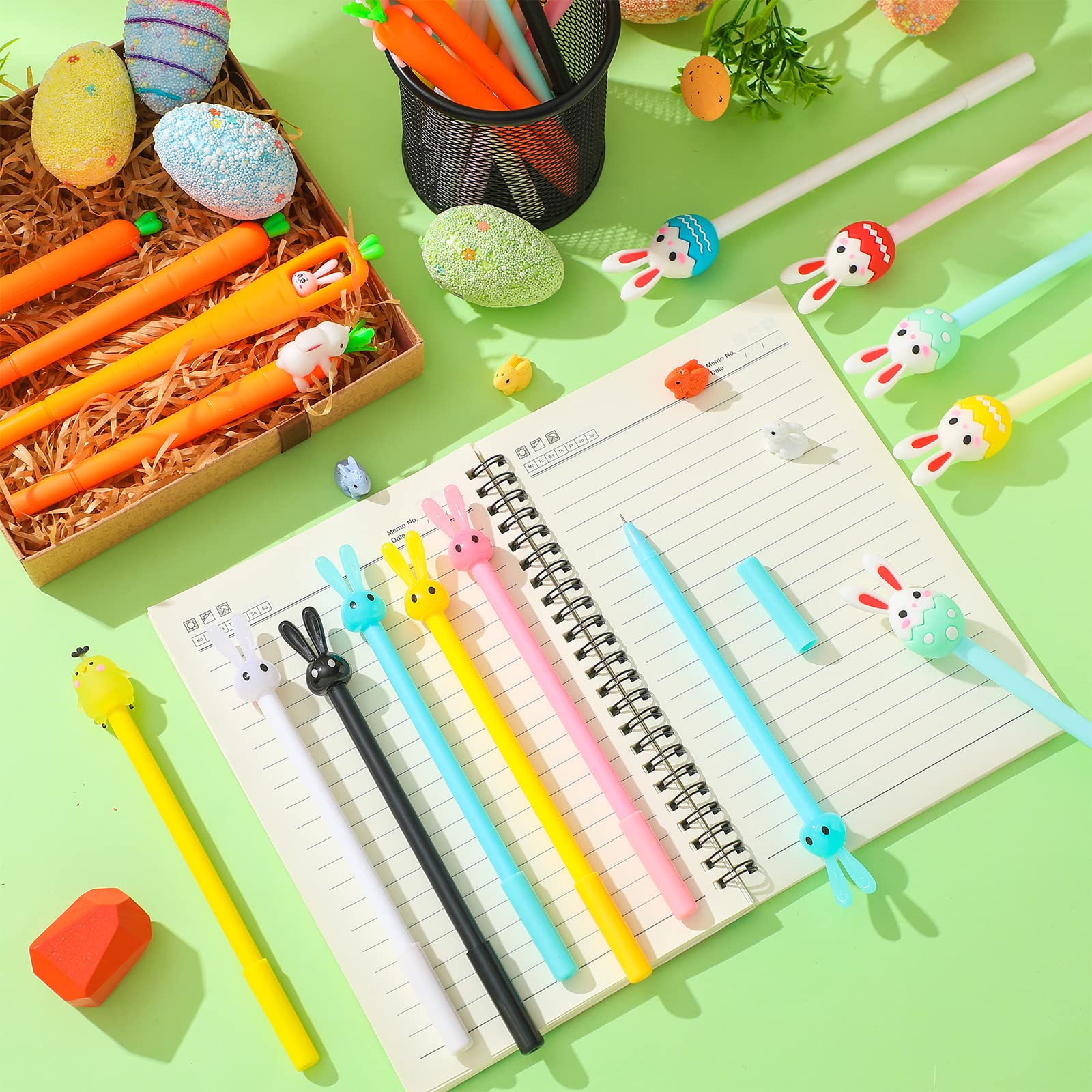 Tinlade 200 Pcs Easter Pen Bulk Bunny Rabbit Gel Ink Pens Easter Gifts 0.5mm Ink Cute Carrot Kawaii