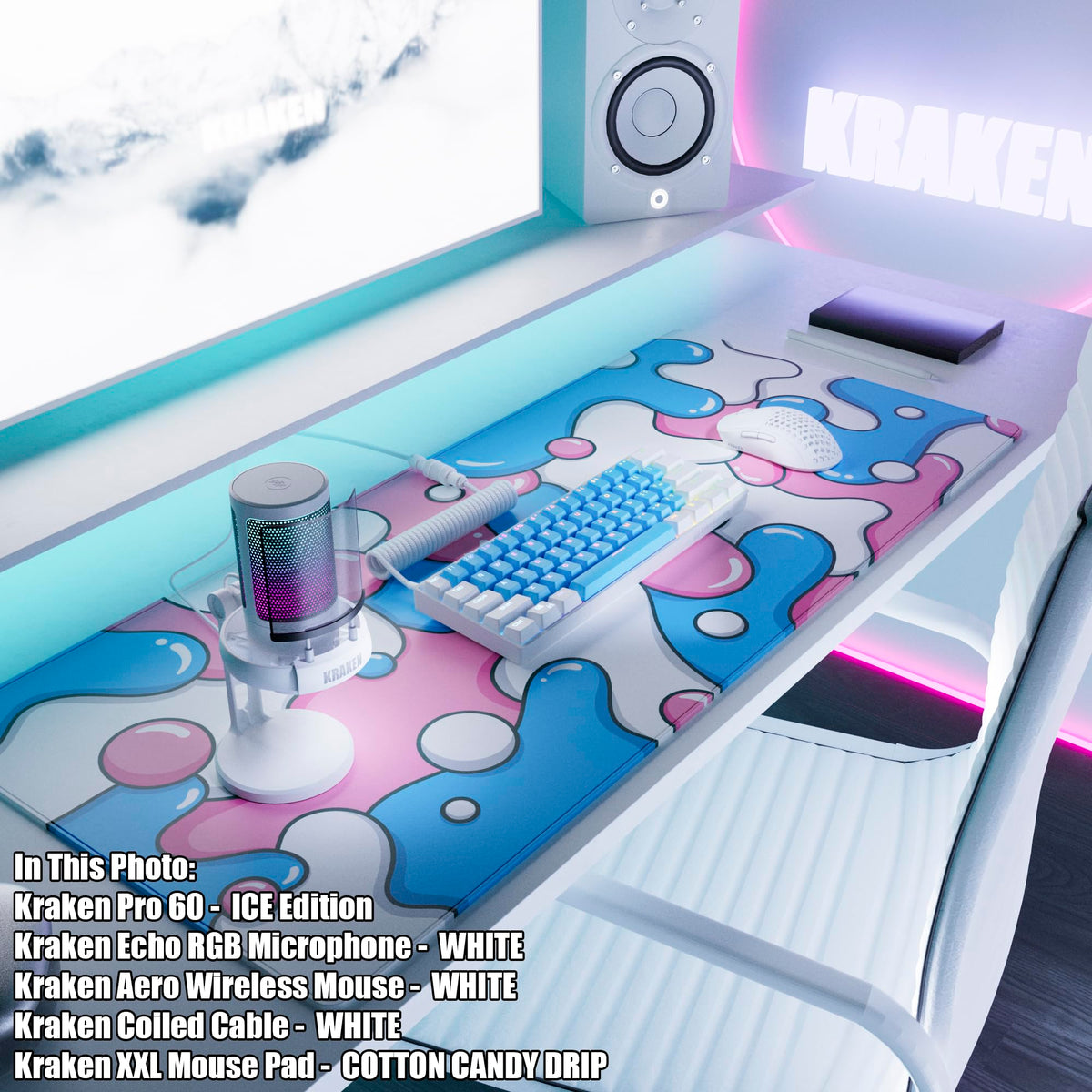 Kraken Gaming Mouse Pad Large Cotton Candy XXL Mouse Pad for Gaming - Desk Mat for Keyboard - Thick