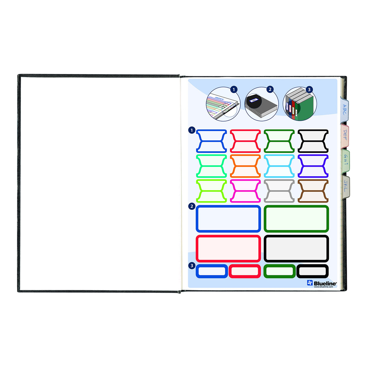 Blueline Business Notebook, Index Sheet, Self-Adhesive Tabs, 192 Pages, 9.25" x 7.25", Black (A9.82)