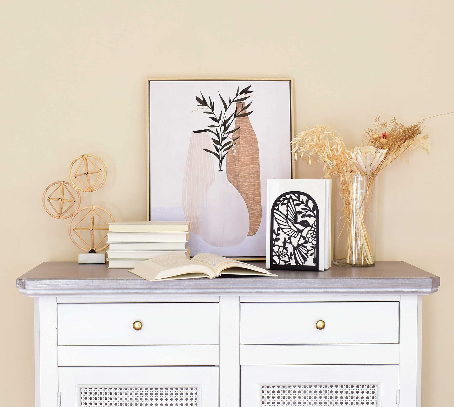 CNK Premium BookEnds - Heavy Duty Metal Book Stoppers for Home Office, Decorative Book Shelf