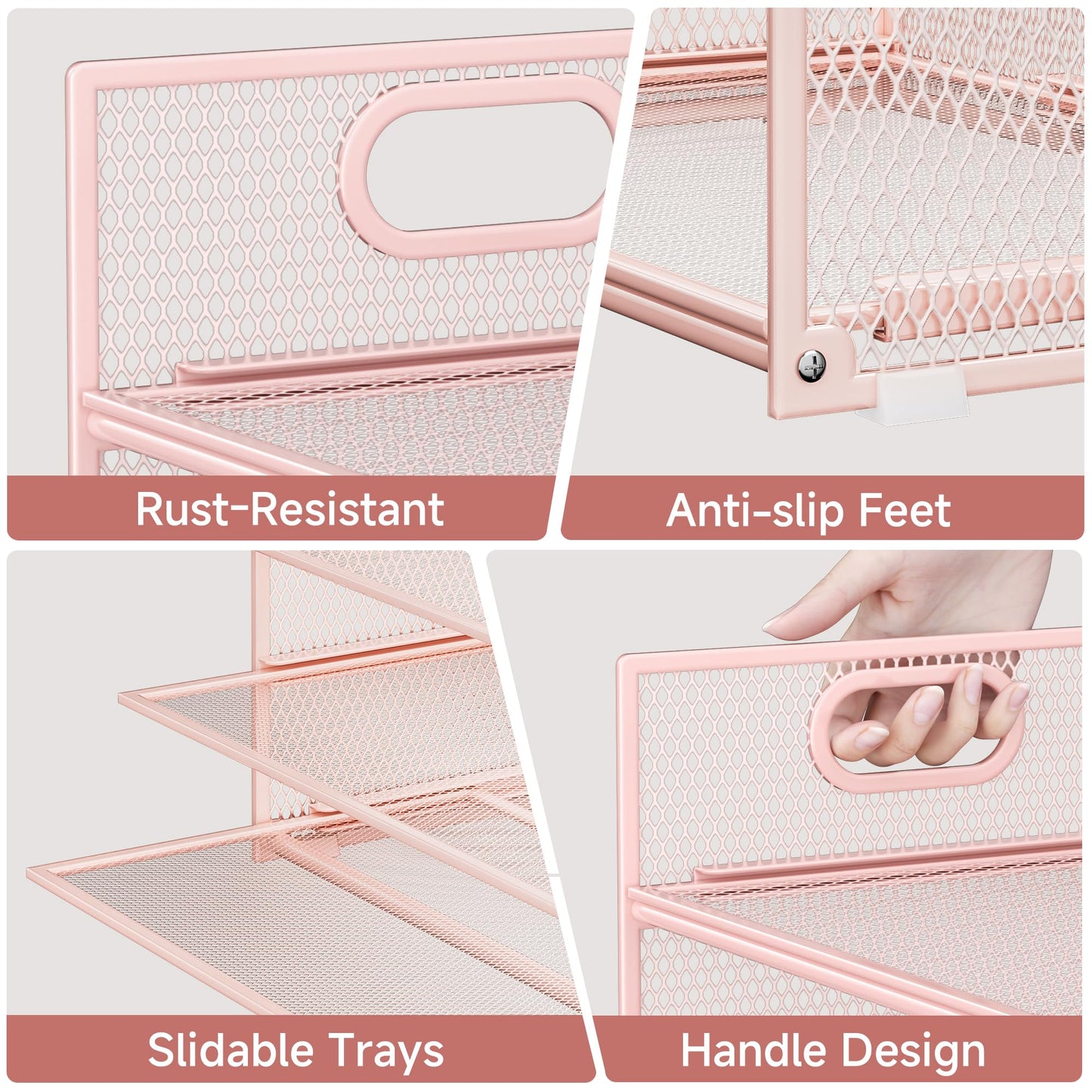 Kinkota Pink Paper Organizer for Desk with Handle, 6-Tier