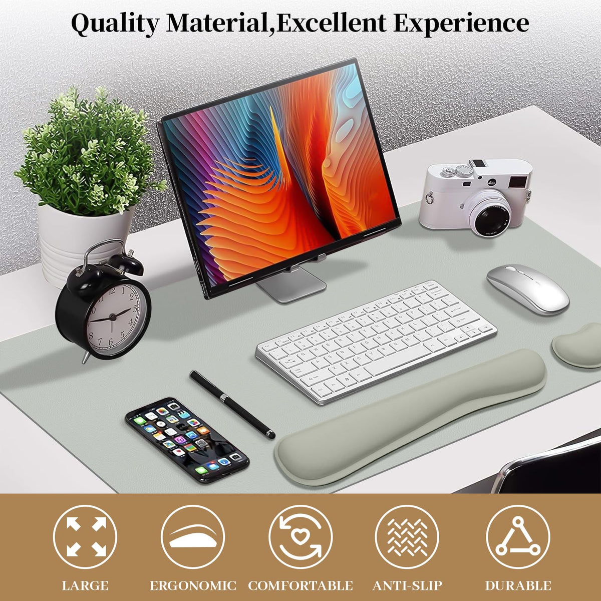 Meetcolor Keyboard and Mouse Pad, 3-in-1 Desk Mat Set Keyboard Wrist Rest