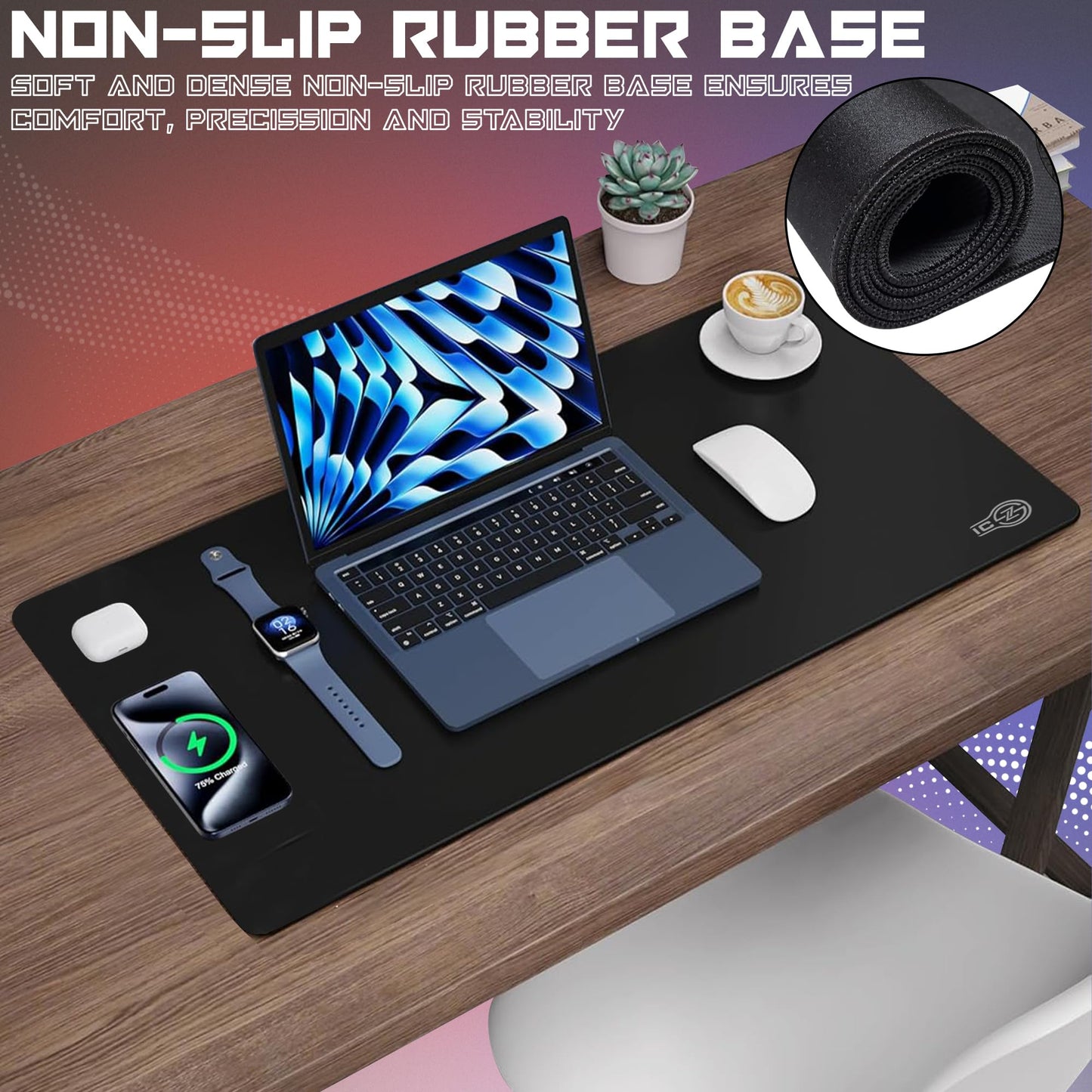 ICONIC - PRO PC GEAR 4XL Oversized & Ultimate Gaming Desk Mat 54"x23"(Black) - Giant & Thicker 4mm