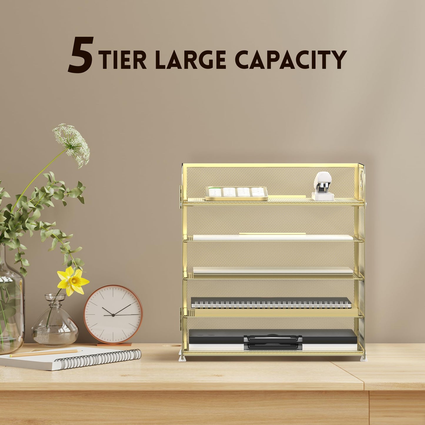 Supeasy 5 Trays Paper Organizer Letter Tray with Handle-Mesh Desk File Organizer, Paper Sorter Desk