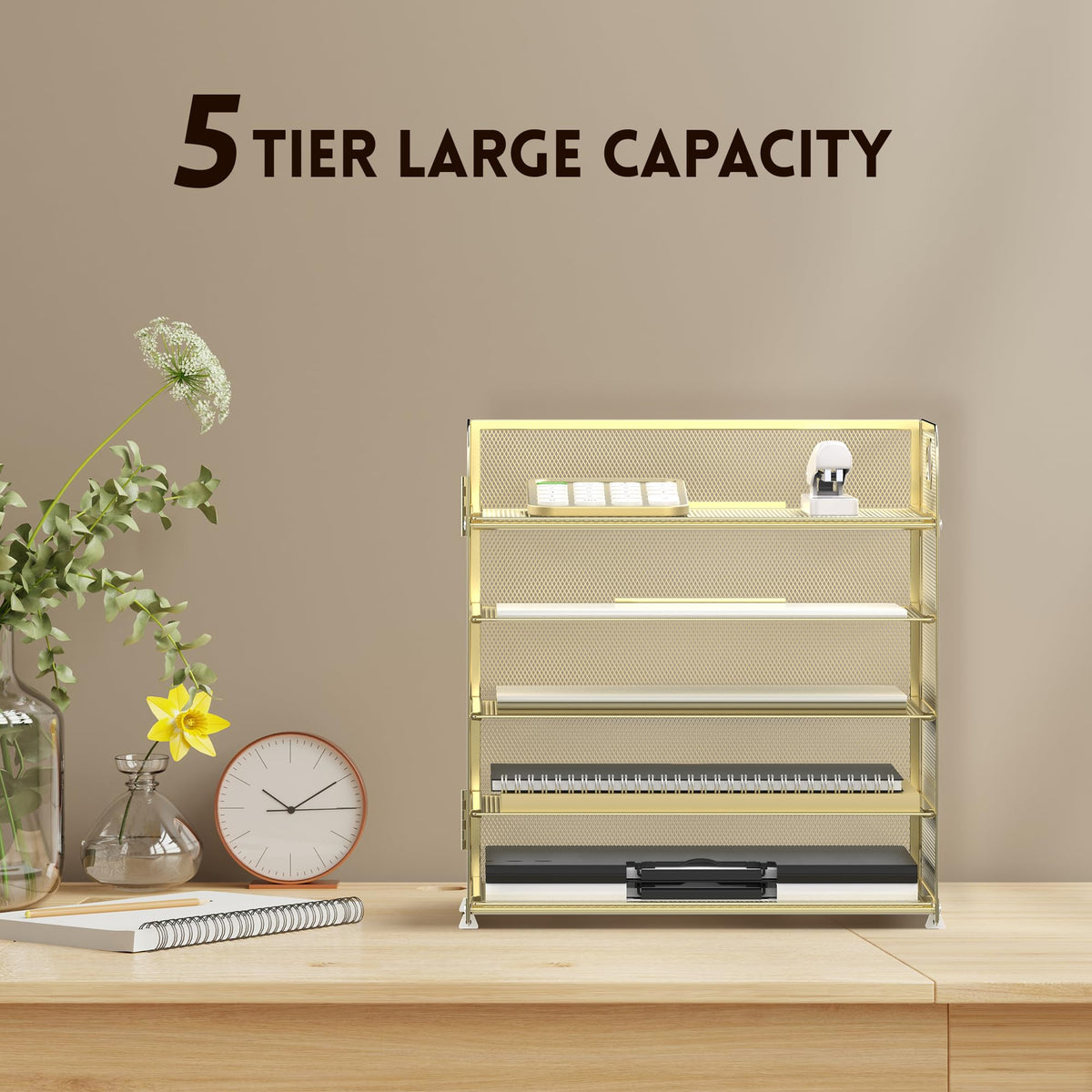 Supeasy 5 Trays Paper Organizer Letter Tray with Handle-Mesh Desk File Organizer, Paper Sorter Desk