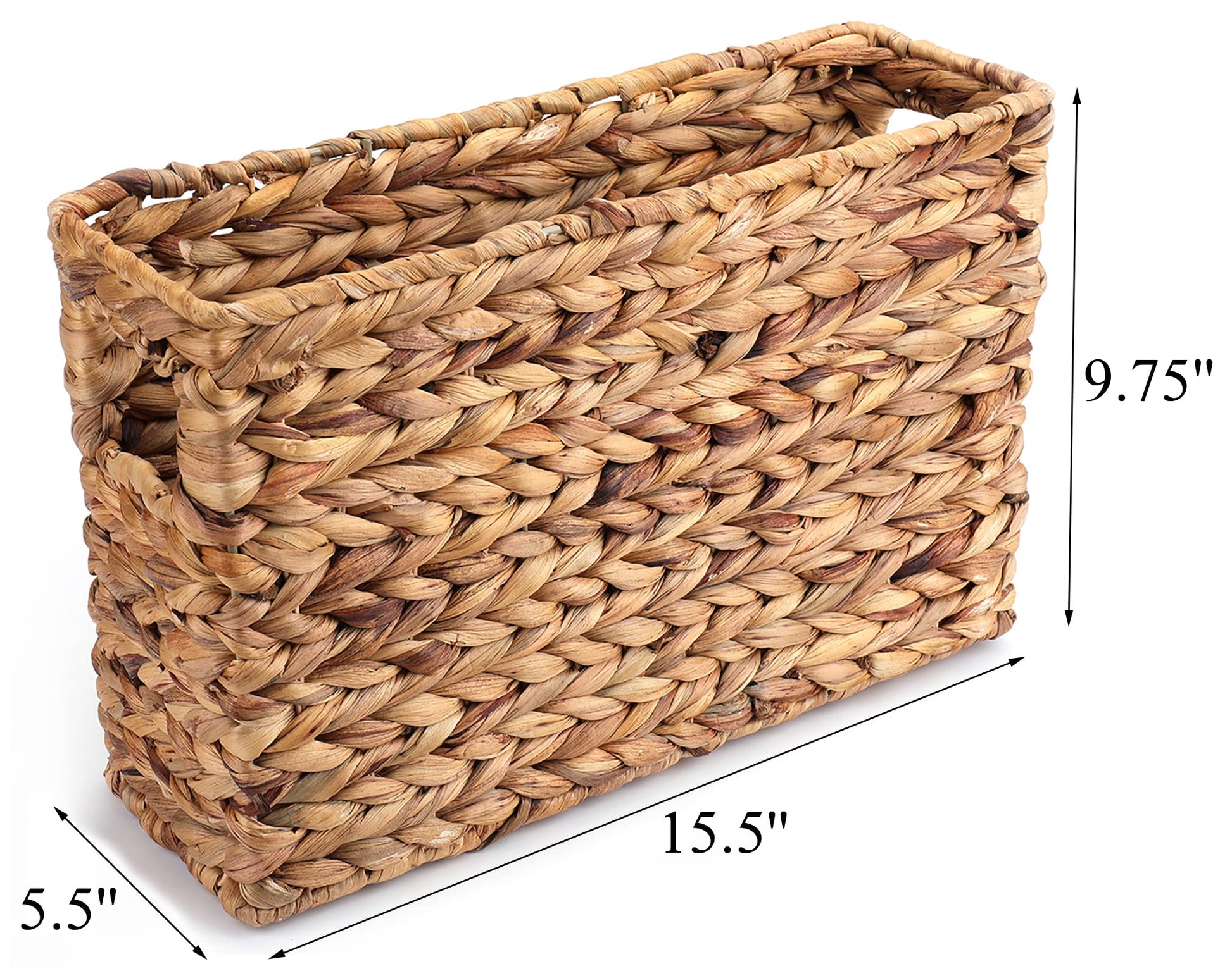 Yesland Hand-Woven Narrow Water Hyacinth Holder Wicker Basket, 15.5 x 5.5 x 9.75 Inch Decorative