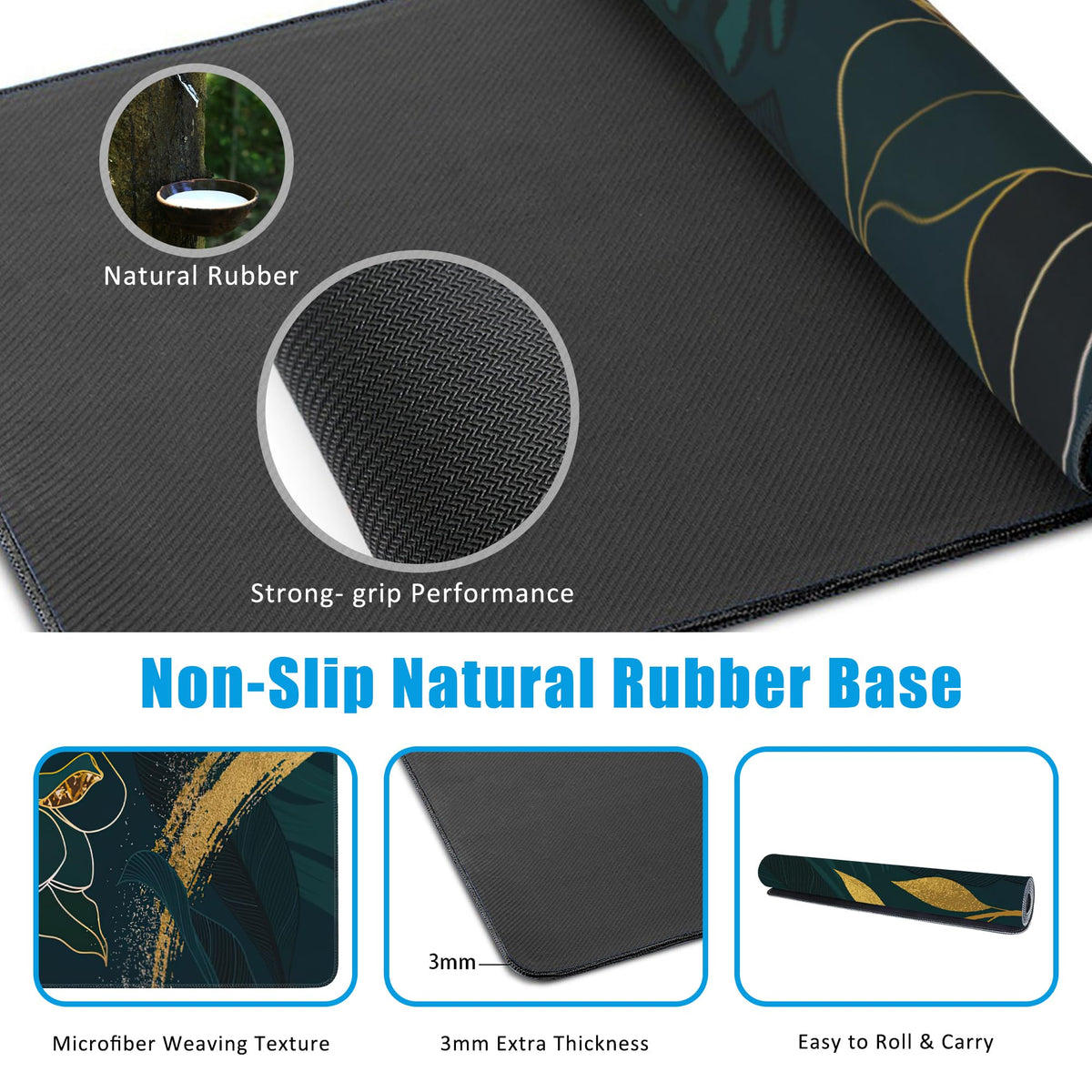 EOBKLAX Luxury Green Summer Desk Mat,Large Gaming Mouse Pad,Non-Slip Rubber Base Desk Pad with