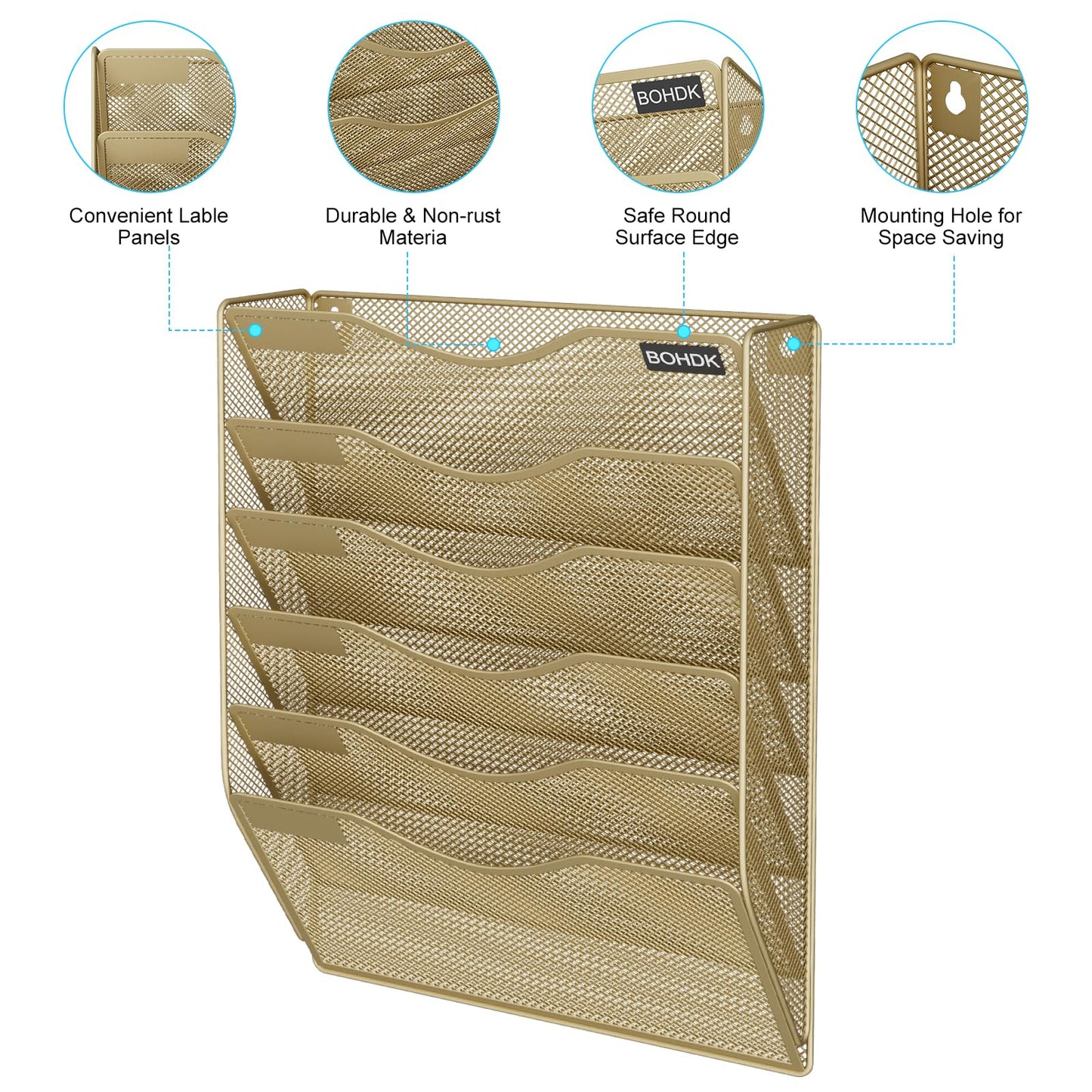 BOHDK Wall File Organizer, Hanging File Folder Mail Organizer, Vertical Mesh Metal Door/Wall Mount