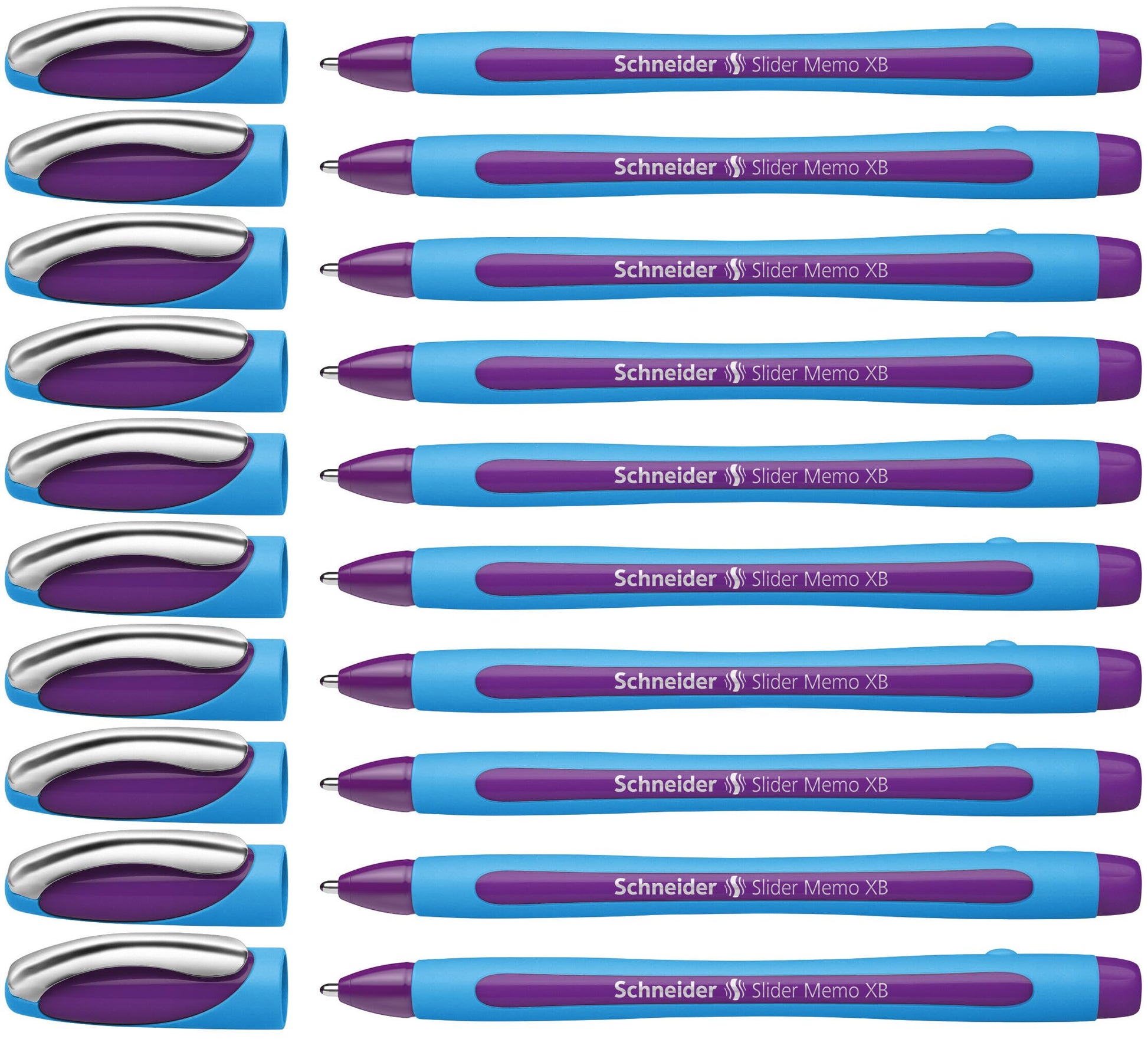 Schneider Slider Memo XB (Extra Broad) Ballpoint Pen, 1.4 mm, Light Blue Barrel, Violet Ink, Box of