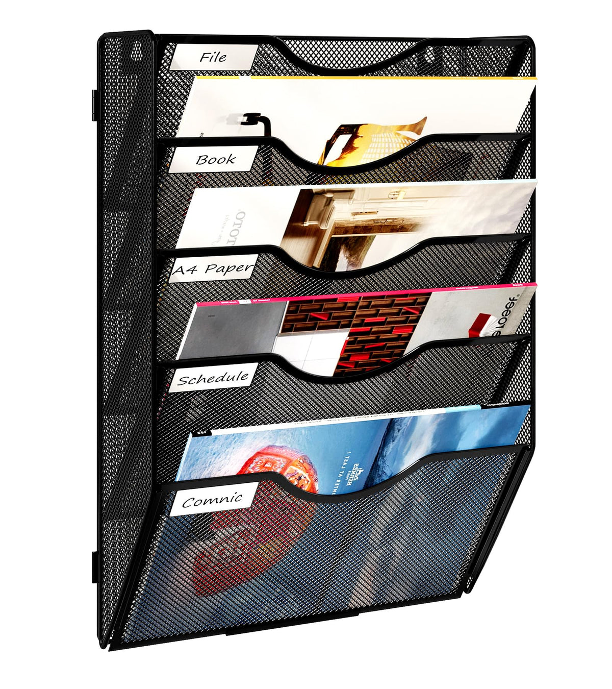 Solinxe Wall Hanging File Holder 5 Pocket Wall Mounted Paper Organizer Magazine File Holder Storage