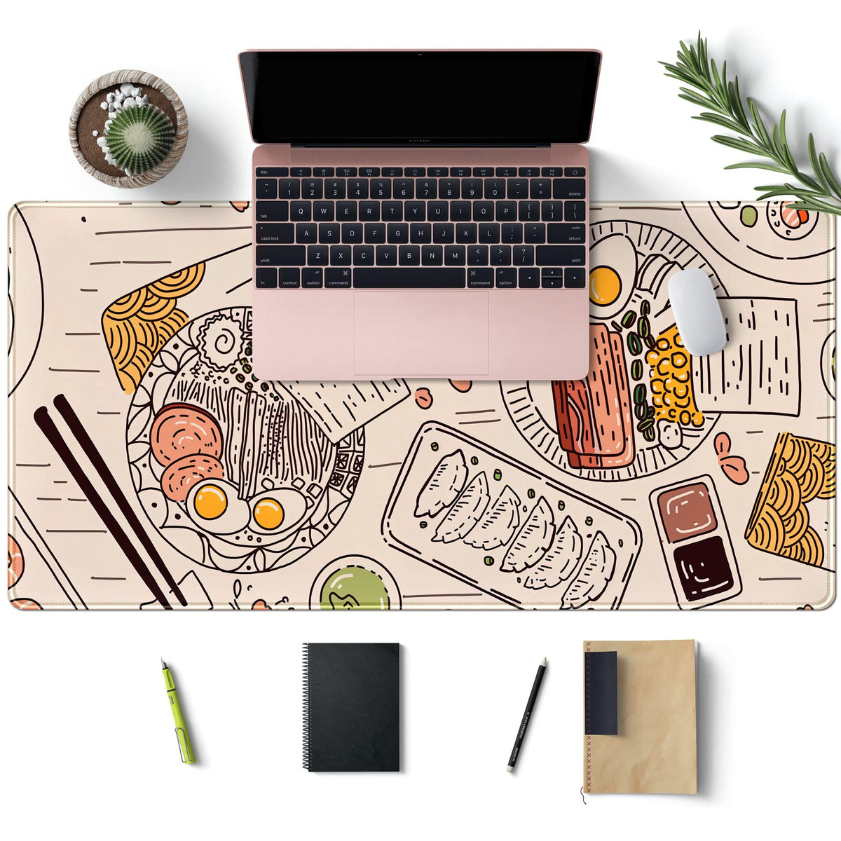 Japanese Ramen Sushi Food Desk Mat Beige XL Mouse Pad Large Full Desk Mousepad Gaming Extended