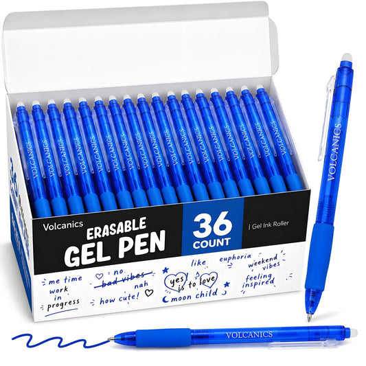 Volcanics Retractable Clicker Erasable Gel Pens, Blue Ink, 0.7mm, 36 Pack