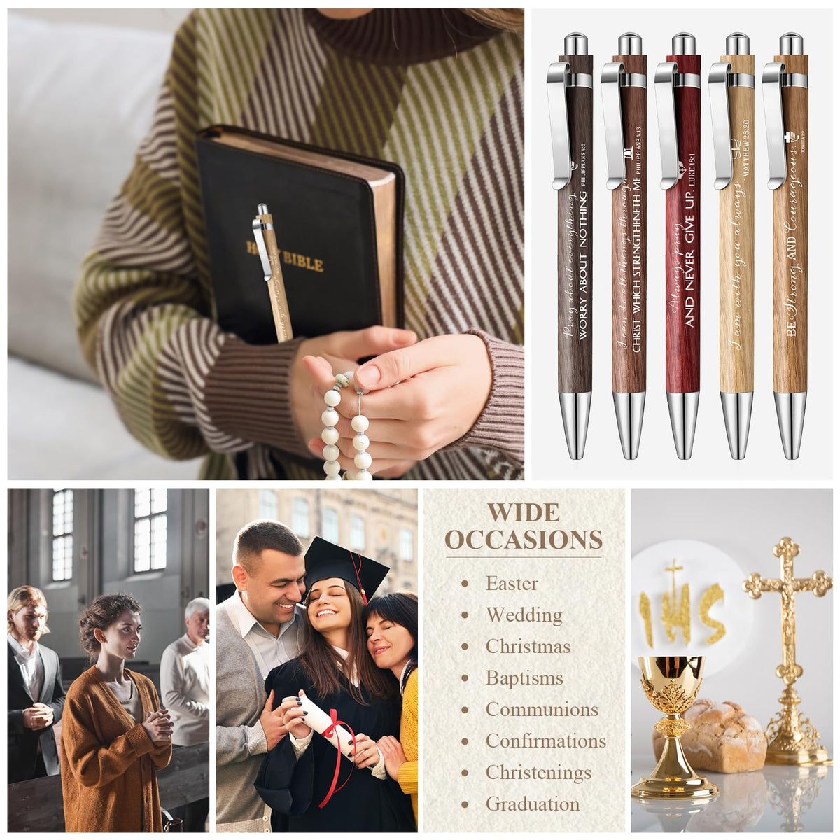Fumete Religious Gifts Bulk Bible Verse Bamboo Pens, Wood Color
