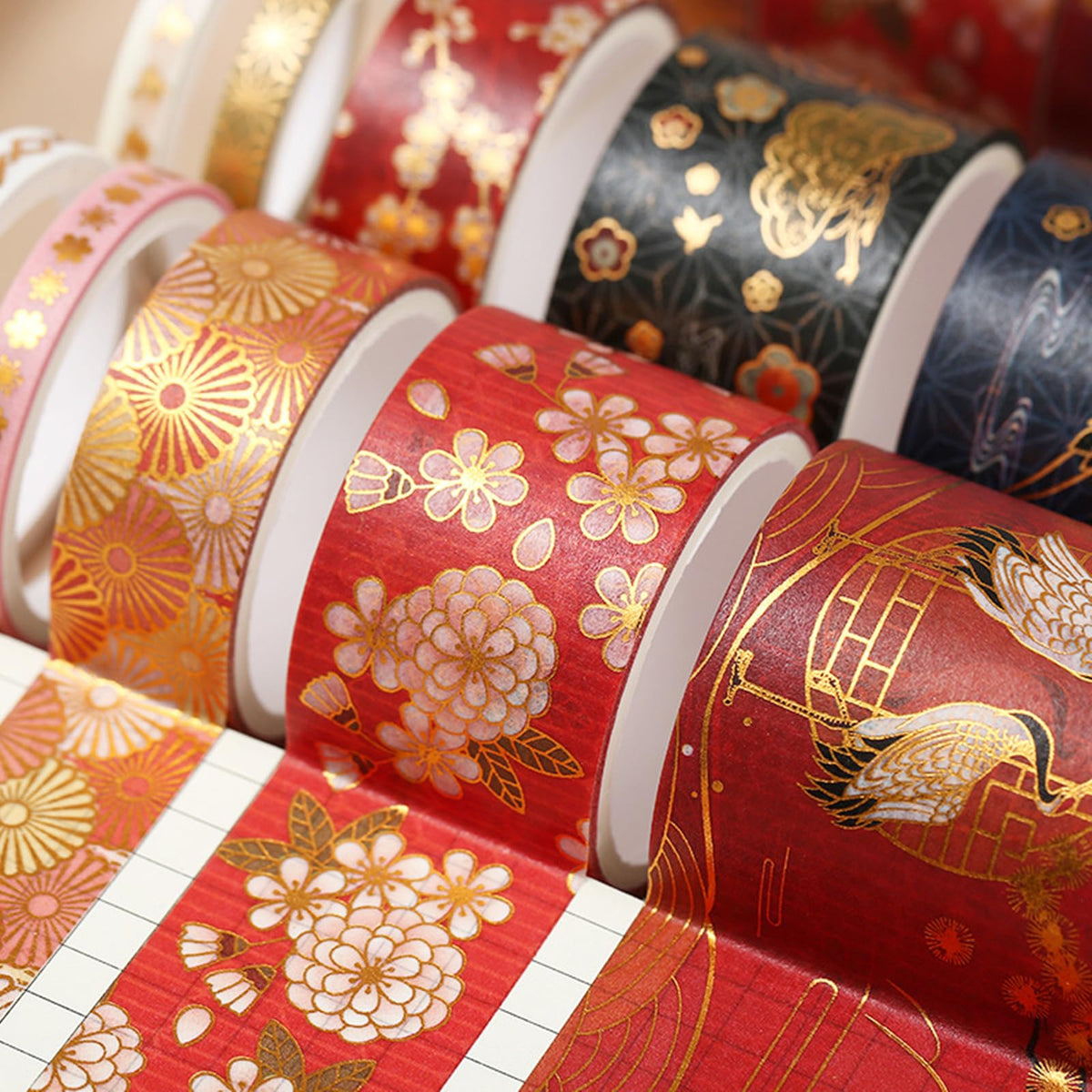 VIVIQUEN Gold Washi Tape Set Vintage Masking Tape Decorative Tape for DIY Scrapbooking, Crafts