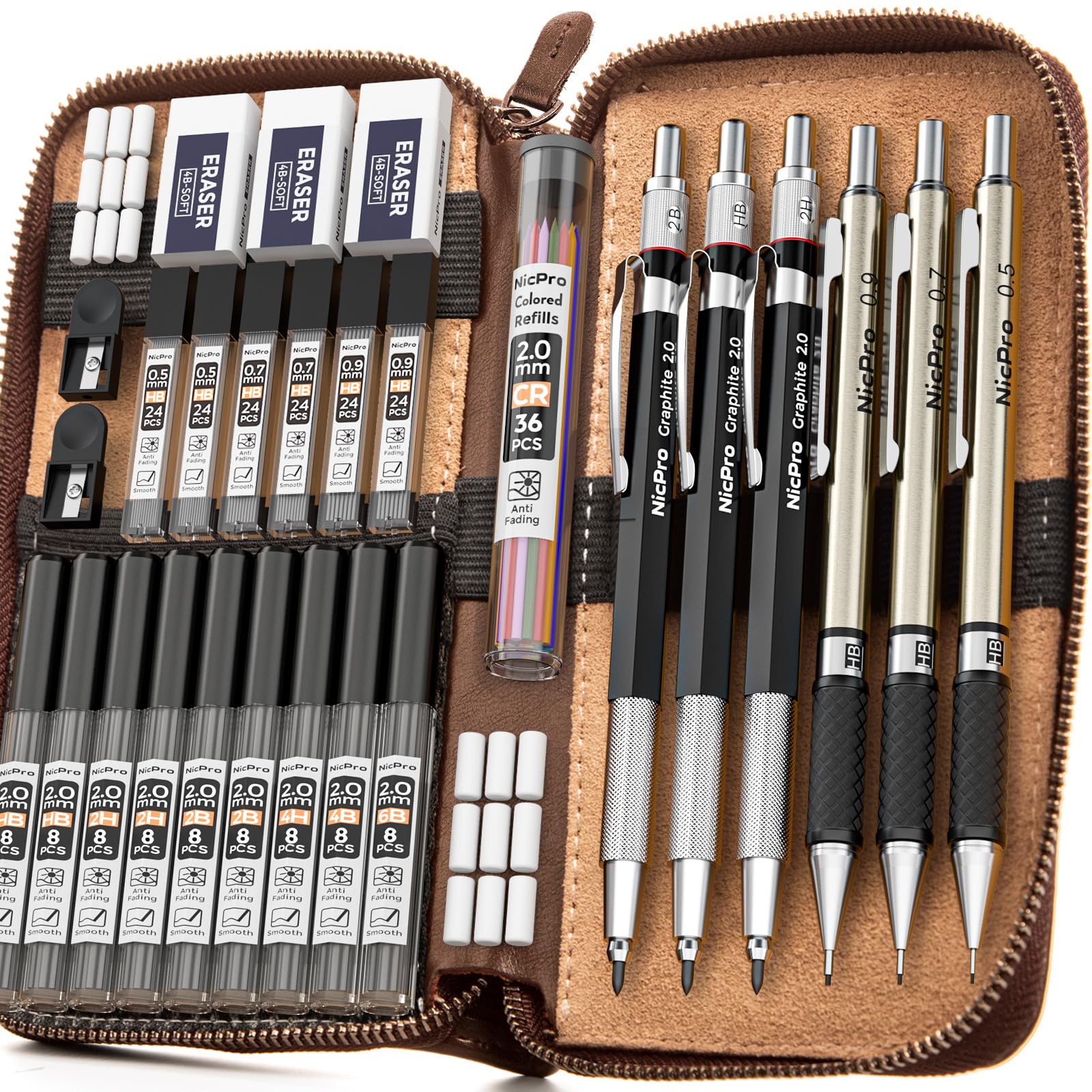 Nicpro 30PCS Art Mechanical Pencil Set in Leather Case
