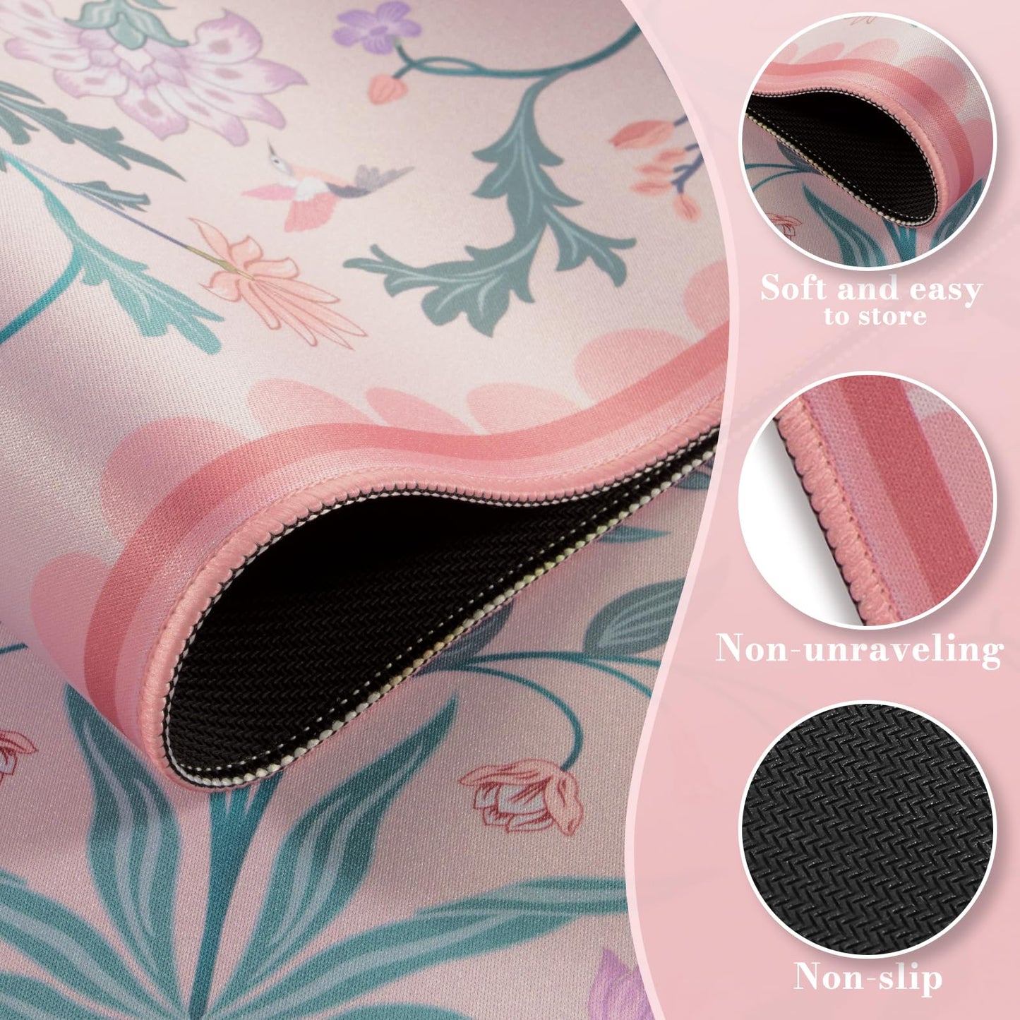 HAOCOO Aesthetic Flower Desk Mat, Pink Computer Pad for Office Dorm Decor