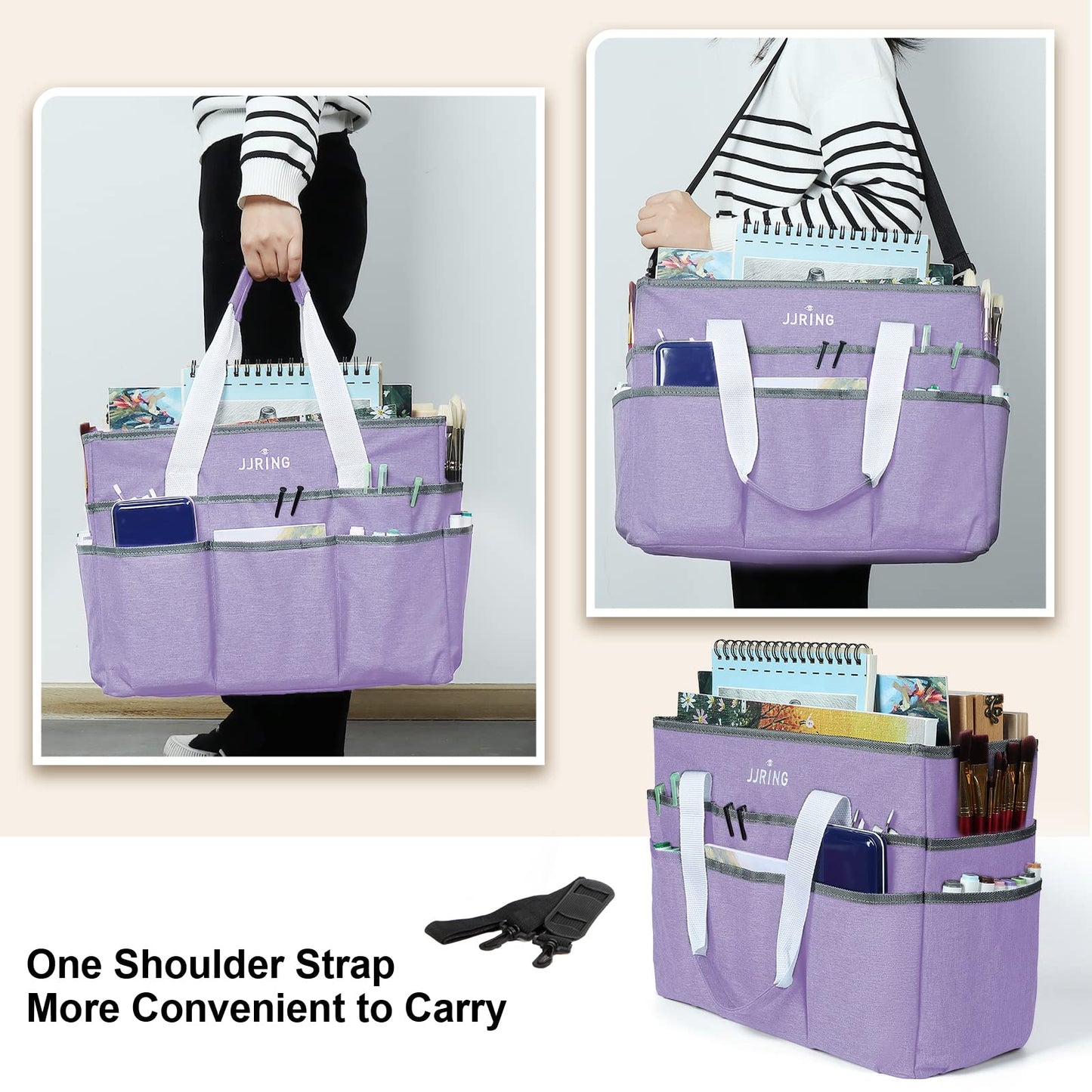 JJRING Craft Organizer Tote Bag Large Art Storage Caddy Lilac
