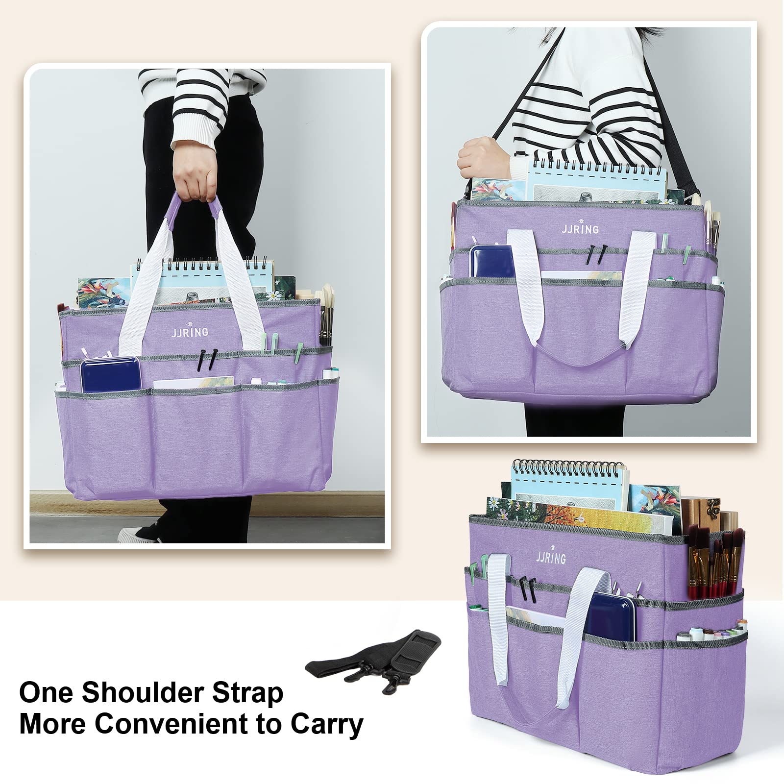 JJRING Craft Organizer Tote Bag Large Art Storage Caddy Lilac