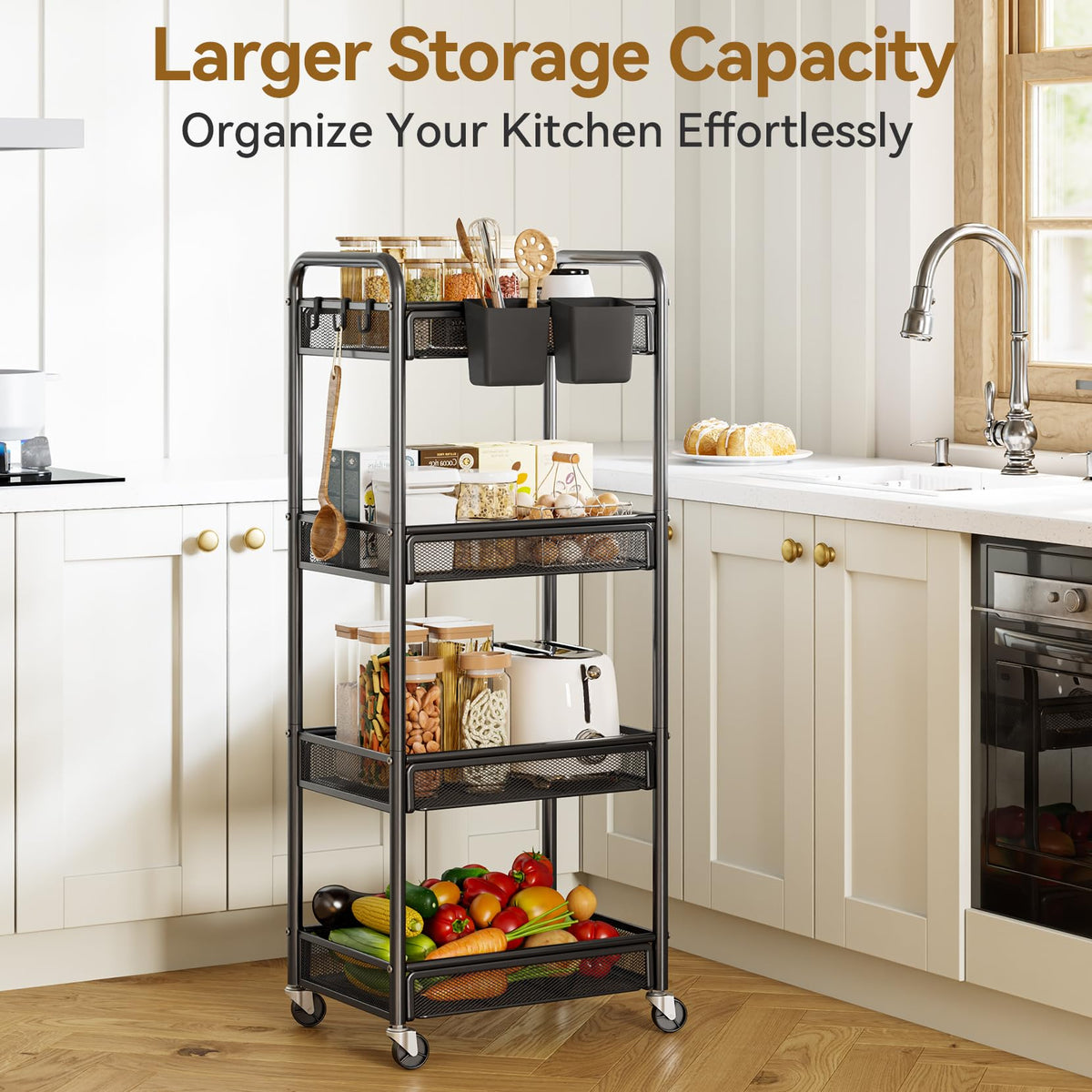 YASONIC 4 Tier Rolling Cart – Rolling Storage Cart with Wheels