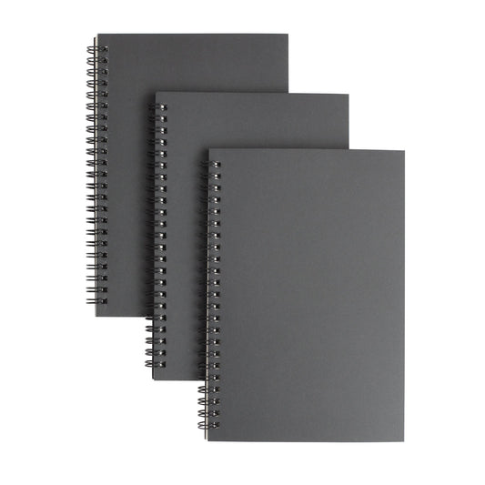 TWONE 3 Packs Soft Cover Notebook with Lined Paper Black Spiral Notebooks with 100 Ruled Pages 50