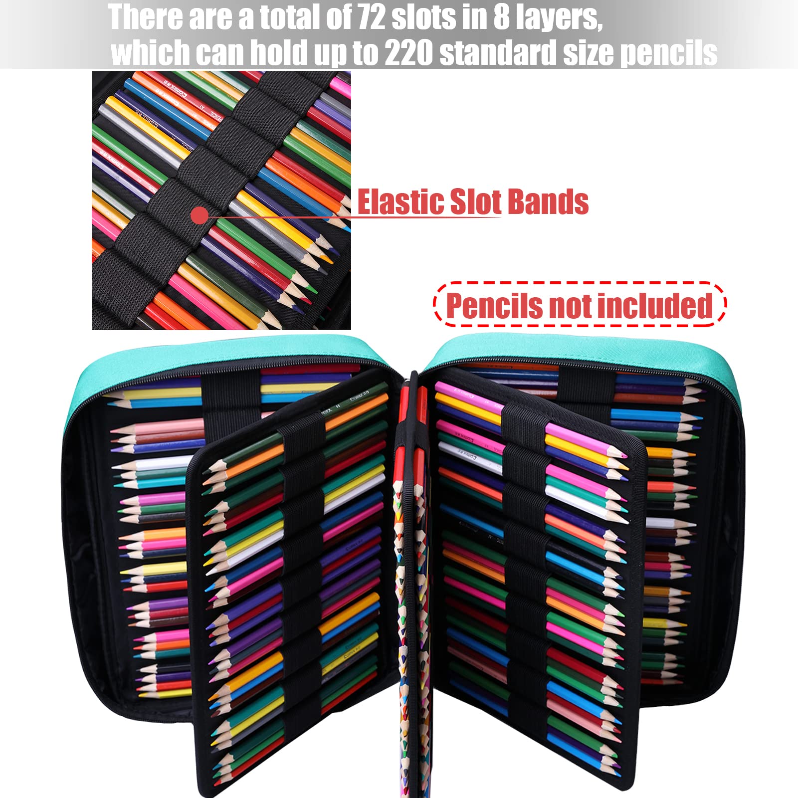 AYVANBER Colored Pencil Case 220 Slots Gel Pens Holder Waterproof Organizer Bag Portable Artist
