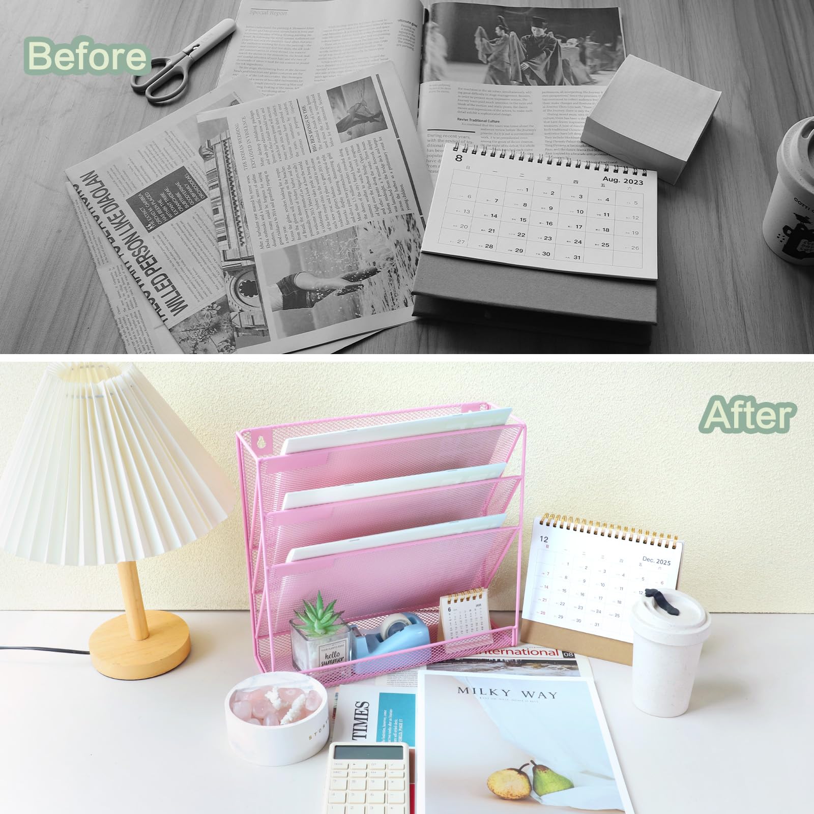 ideallife 3 Pockets Mesh Wall File Holder Organizer with Bottom Flat Tray, Office Hanging File