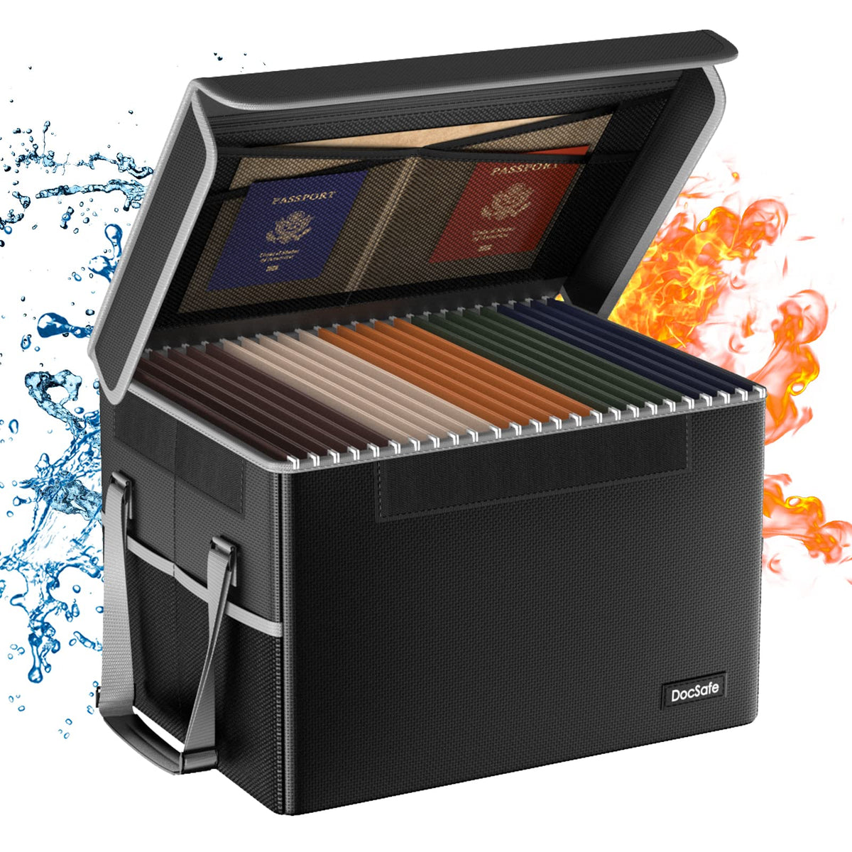 DocSafe File Box Fireproof File Storage Organizer with Lid,Collapsible Document Storage Filing Case