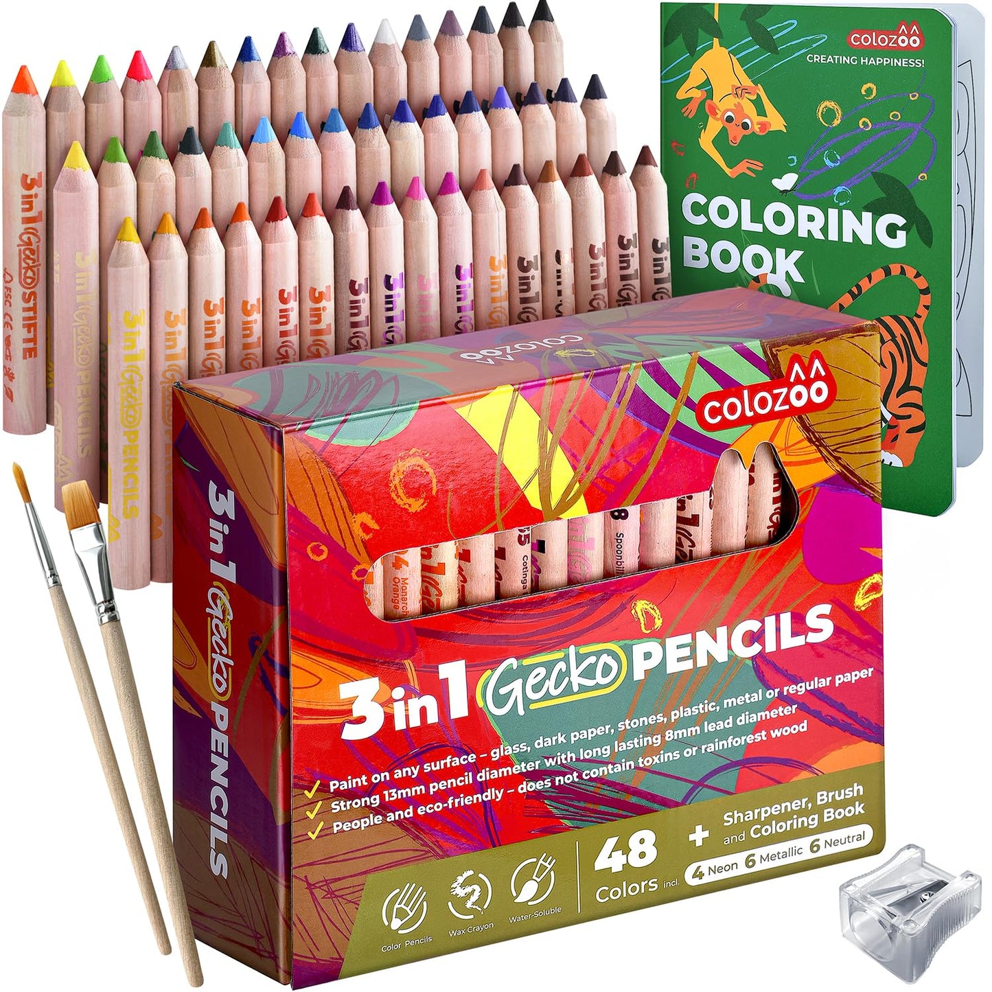 colozoo 3 In 1 Color Pencil Set for Kids | 48 Colored Pencil for Toddlers. Fat Coloring Pencils