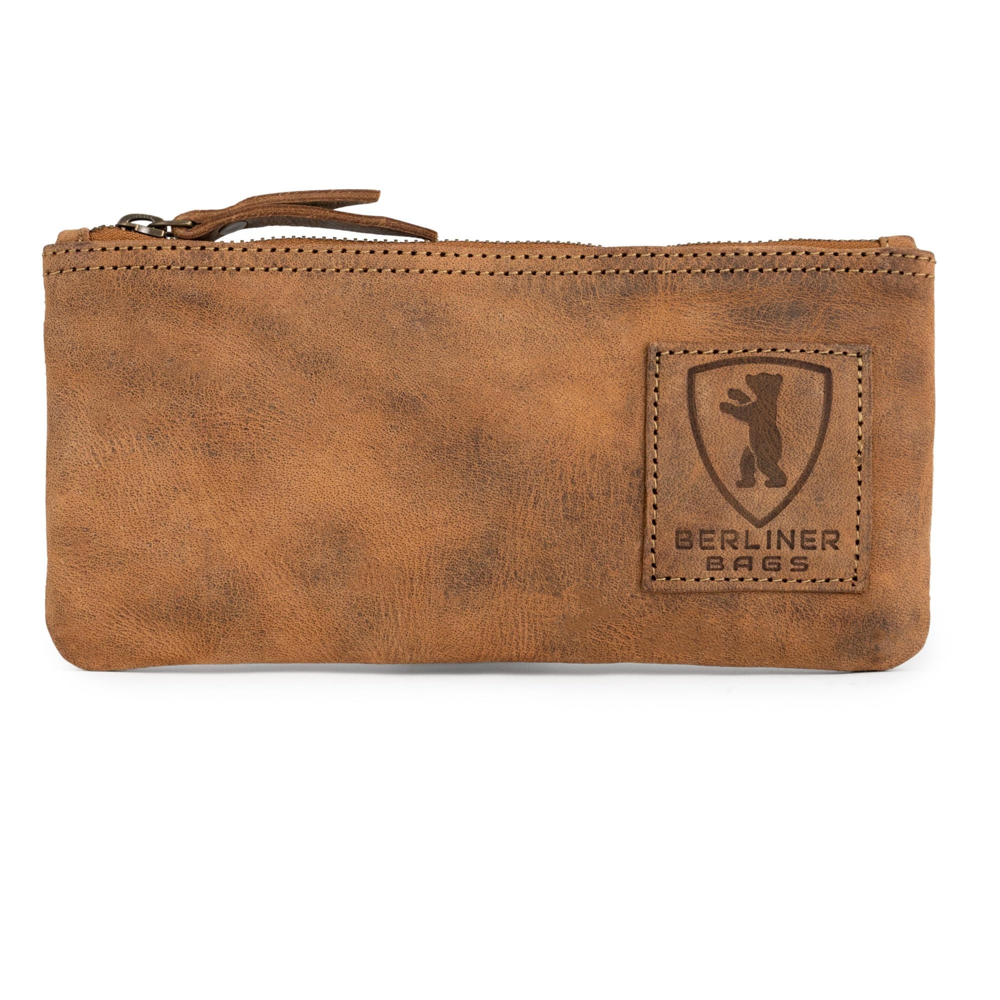 BERLINER BAGS Genuine Leather Pencil Case, Vintage Pen Pouch - Brown
