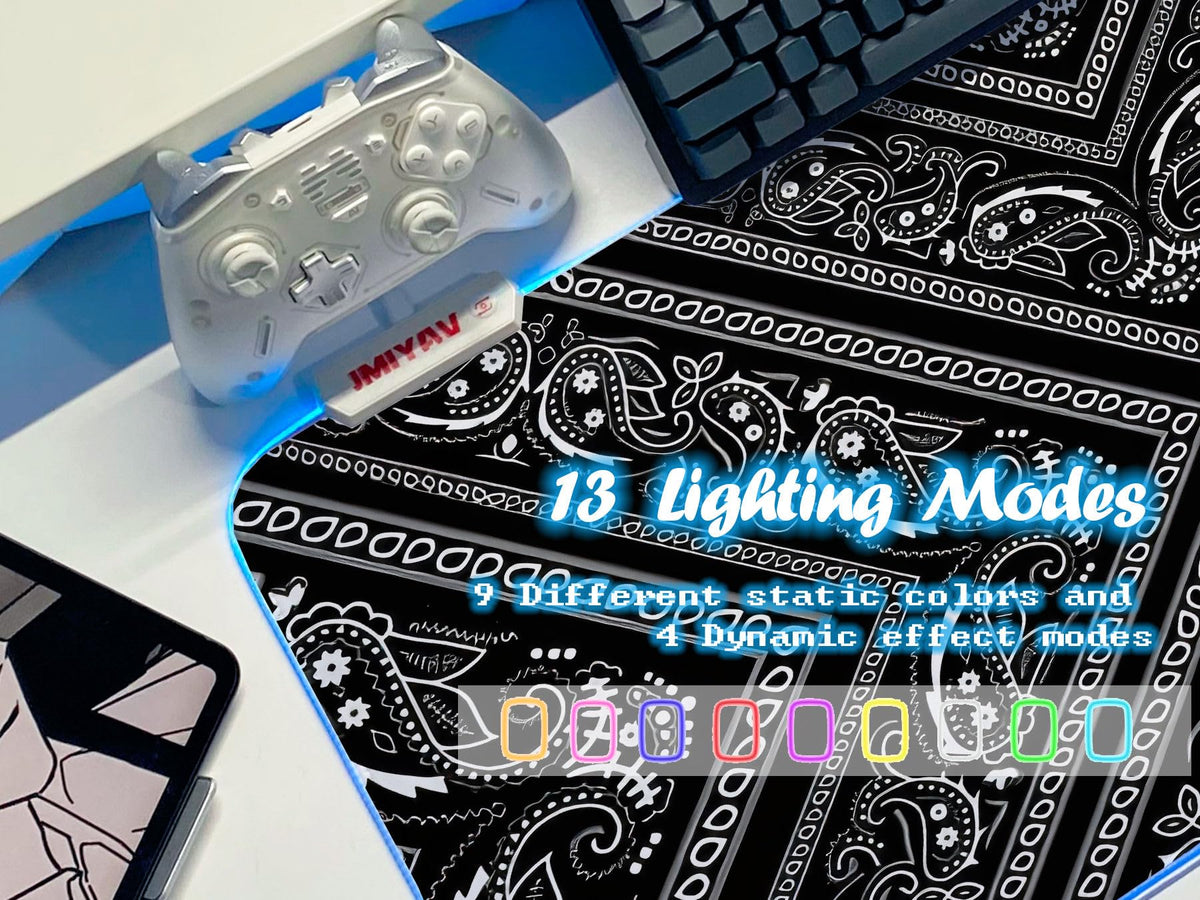 JMIYAV White Gaming Mouse Pad RGB Mousepad 31.5x12In Non-Slip Rubber Base Extra Large Cool XL XXL