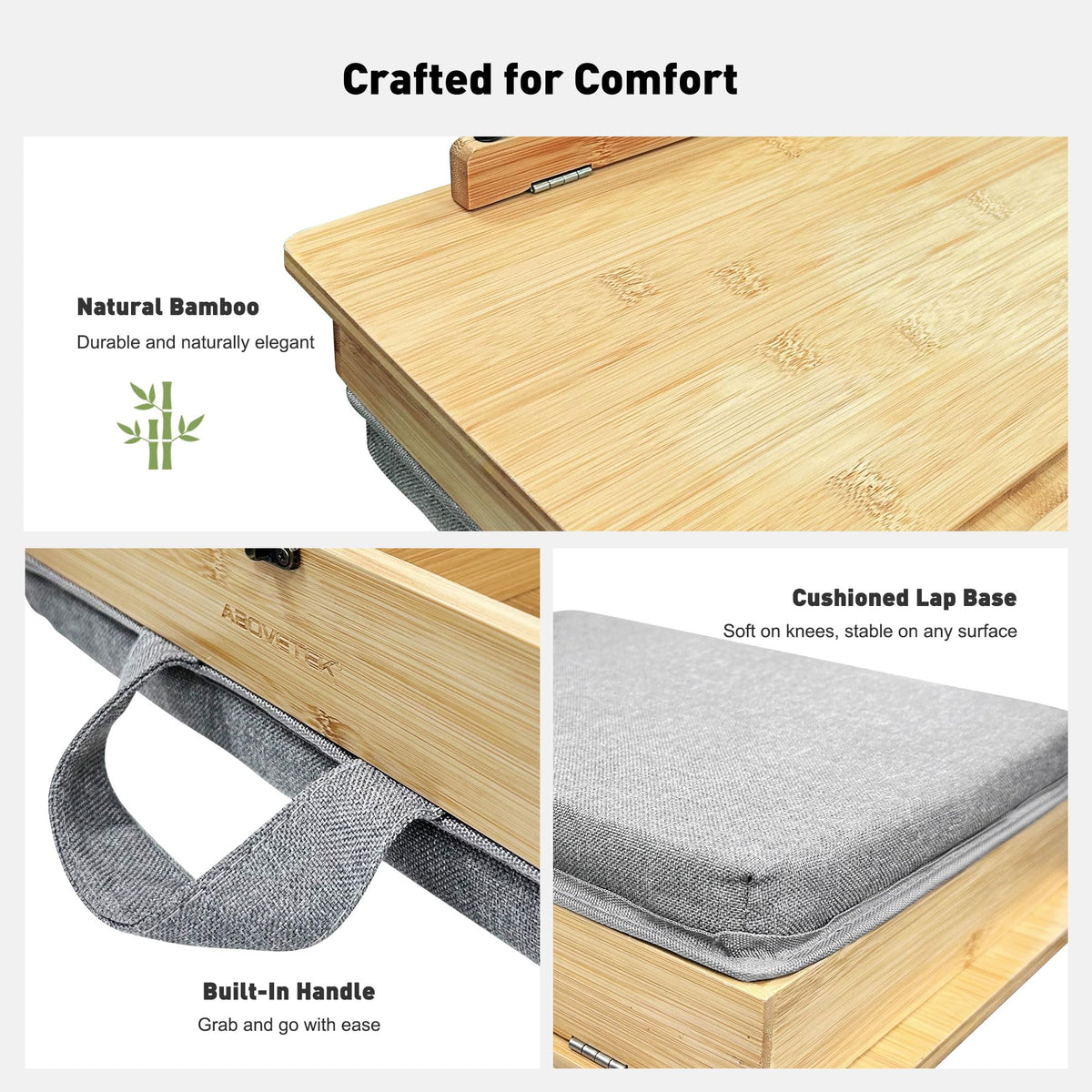 AboveTEK Book Stand for Reading with Storage, Adjustable Bamboo Book Holder with Soft Lap Cushion