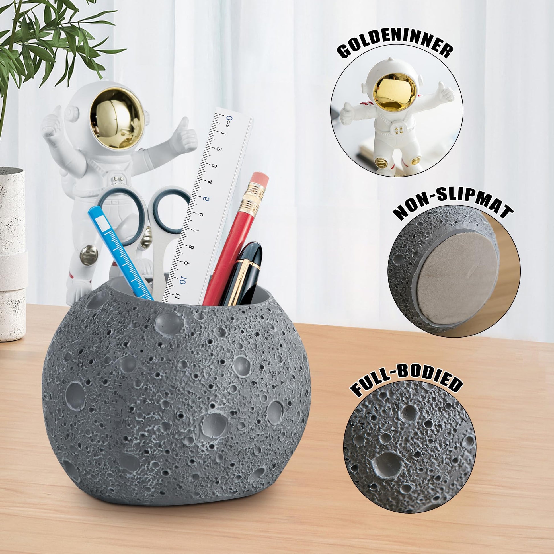 Kimdio Pen Holder, Astronaut Stand for Desk Pencil Holder, Resin Desk Moon Organizer Decorative