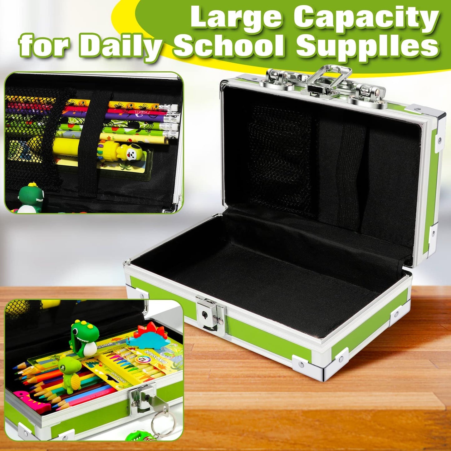 JYPS Dinosaur Pencil Box for Boys & Girls, Lock Box with Portable Handle and Dinosaur Keychain