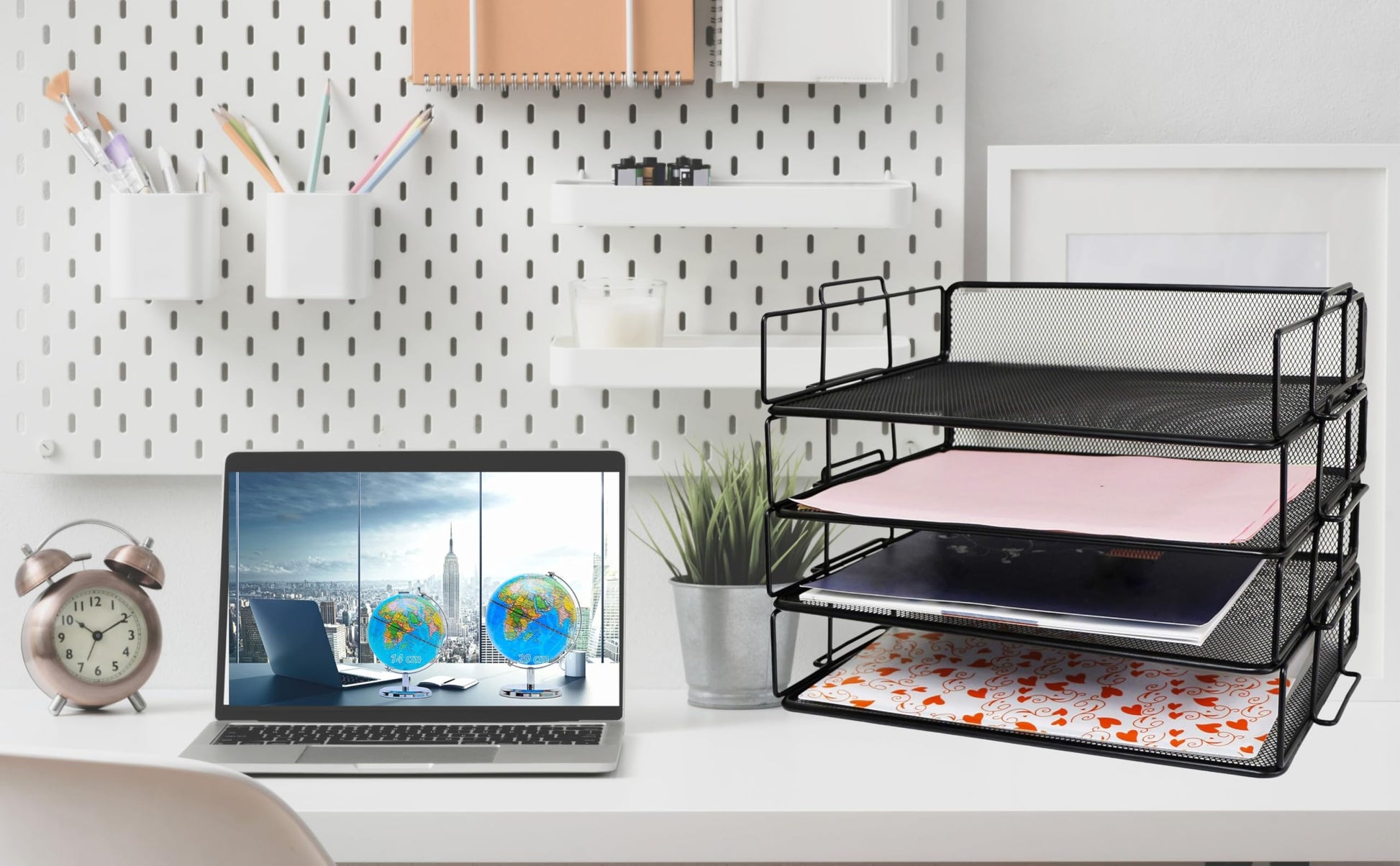 Exerz Letter Trays 4pcs Black Paper Sorters Stackable, 4 Tiers File Trays, Desk Organizer - Metal